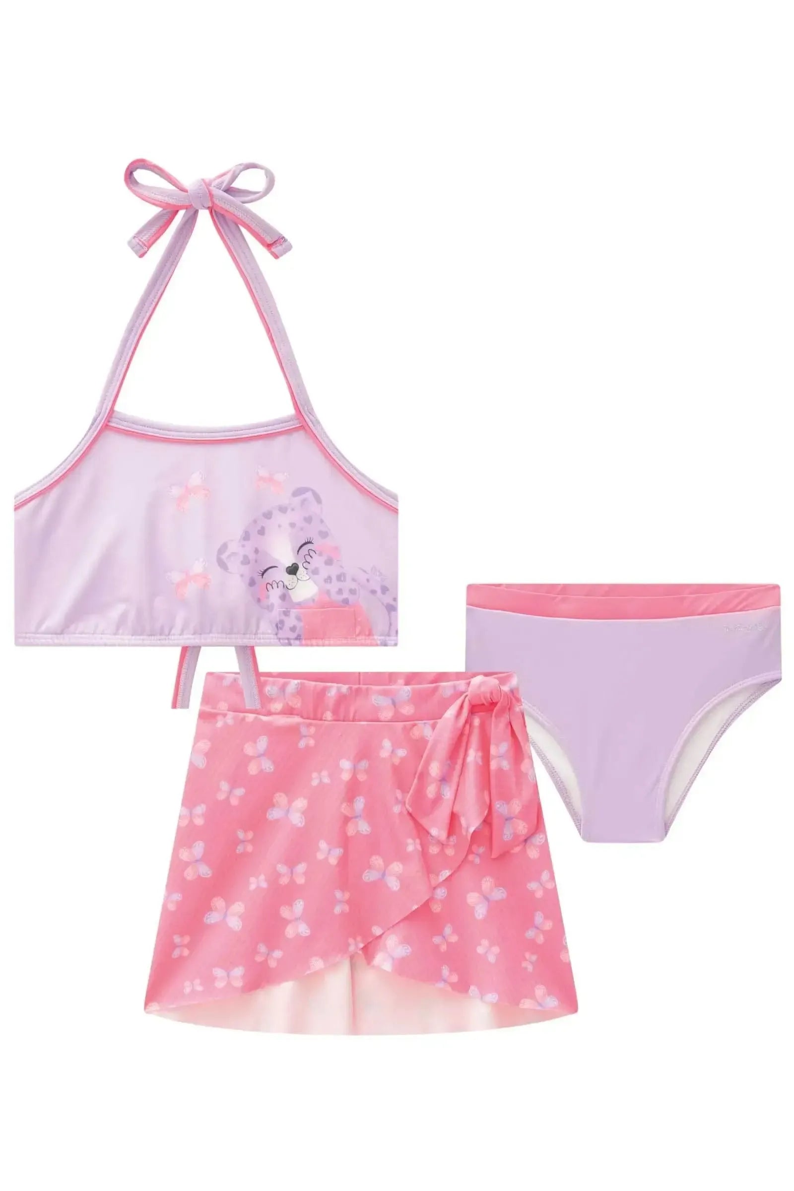 Trio de Biquíni e Saída de Praia em Malha UV Dry com Proteção UV 50+ 87808 Infanti Infantil Menina