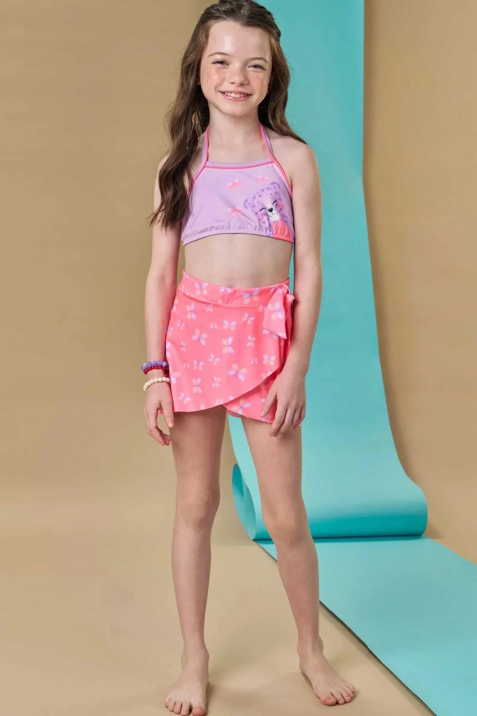 Trio de Biquíni e Saída de Praia em Malha UV Dry com Proteção UV 50+ 87808 Infanti Infantil Menina