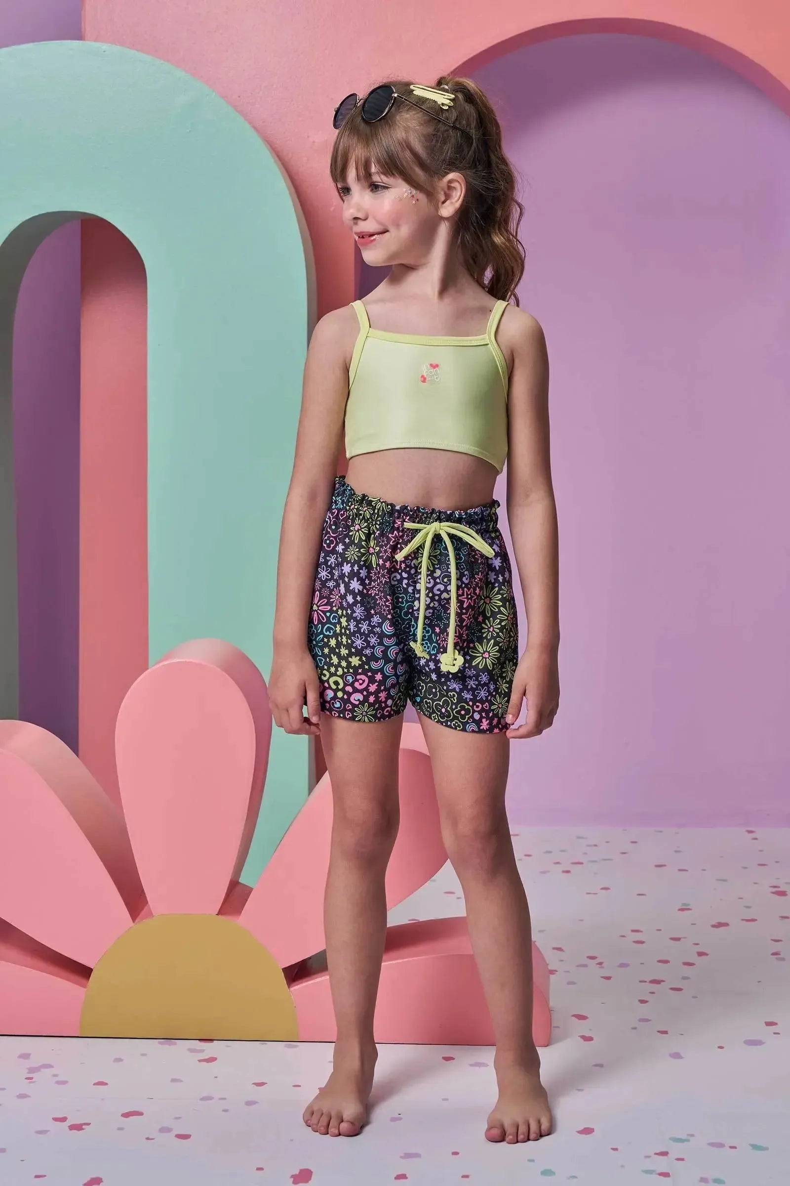 Trio de Biquíni em Malha UV Dry com Proteção UV 50 + com Shorts em Air Flow 95917 Infanti Infantil Menina