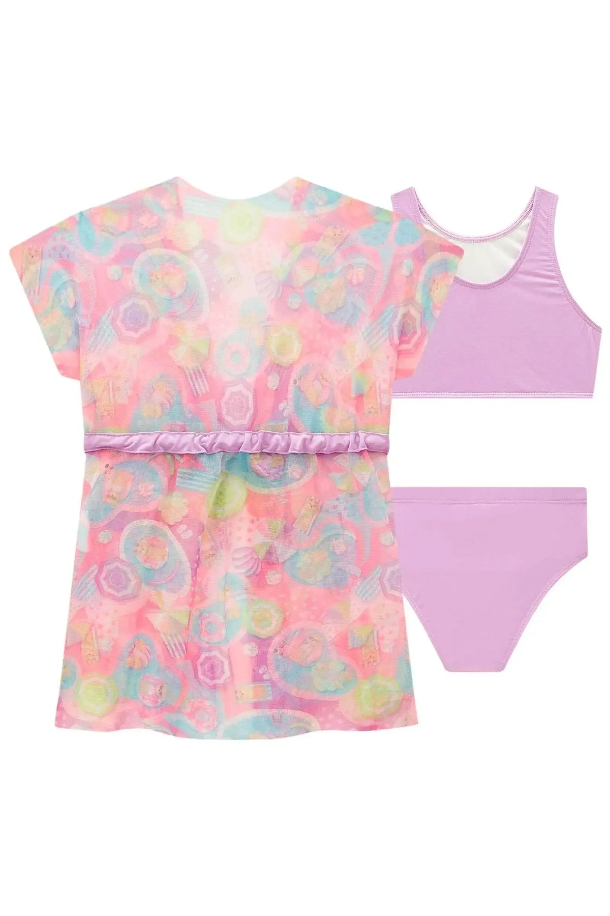 Trio de Biquíni em Malha UV Dry com Proteção UV 50+ com Saída de Praia em Tule 99182 Infanti Infantil Menina