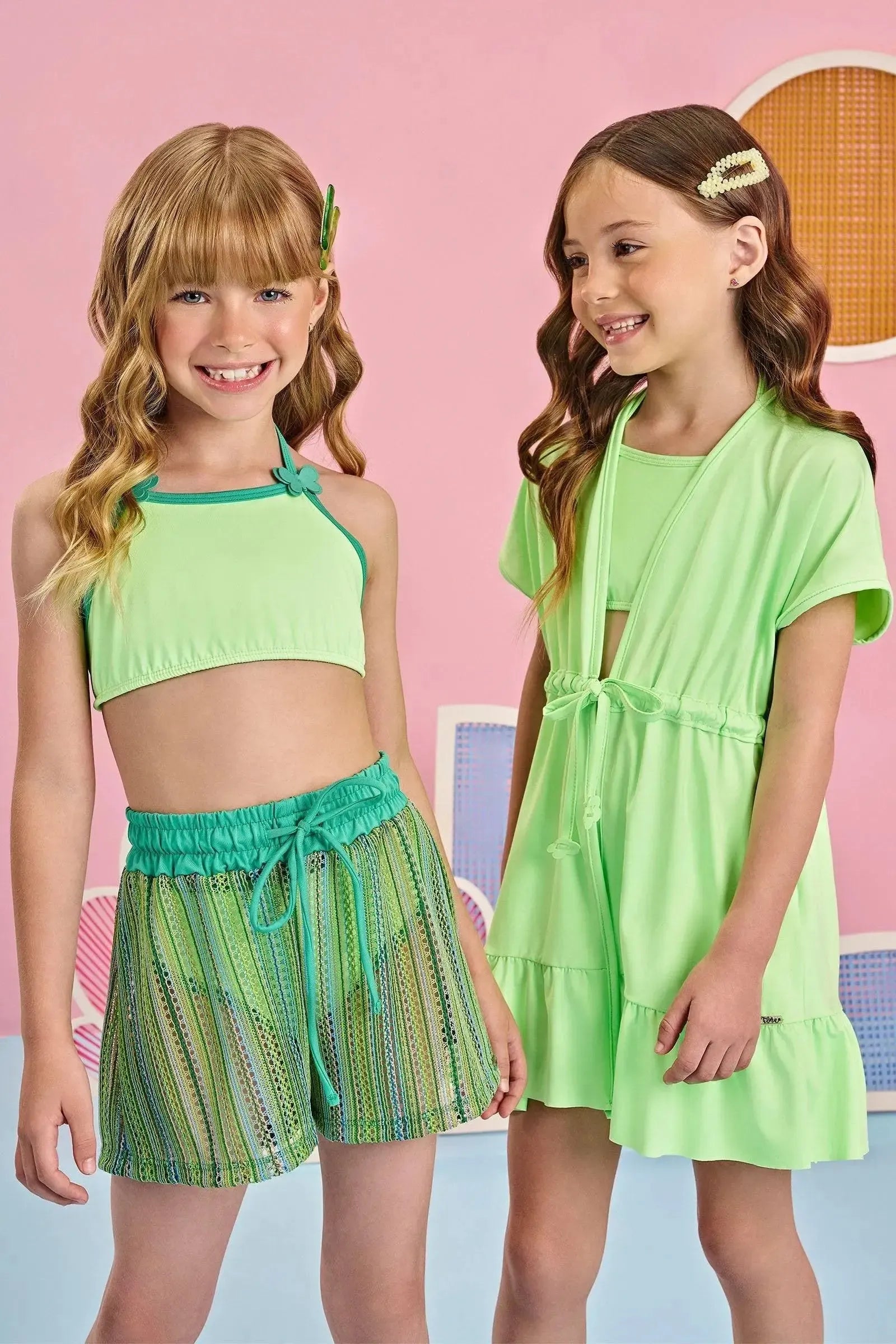 Trio de Biquíni em Malha UV Dry com Proteção UV 50+ com Shorts em Malha Crochê 85486 Infanti Infantil Menina