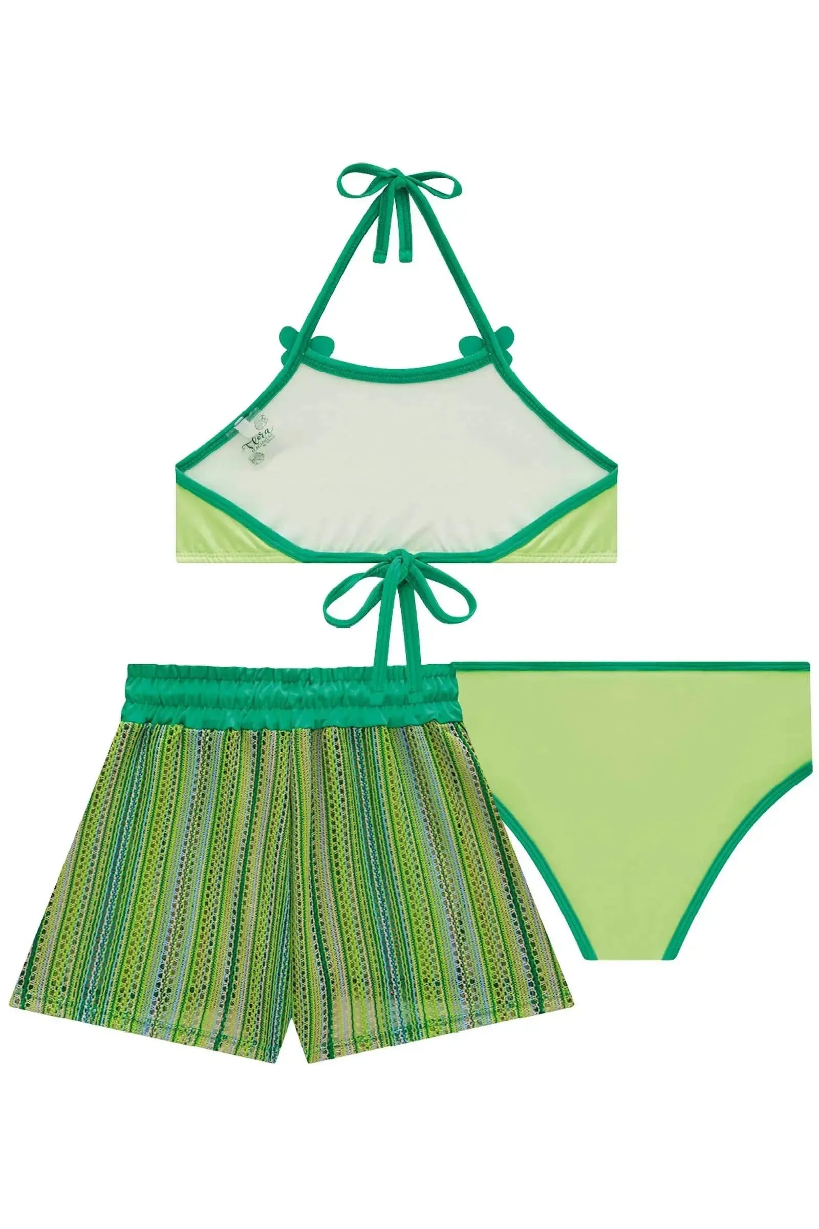 Trio de Biquíni em Malha UV Dry com Proteção UV 50+ com Shorts em Malha Crochê 85486 Infanti Infantil Menina