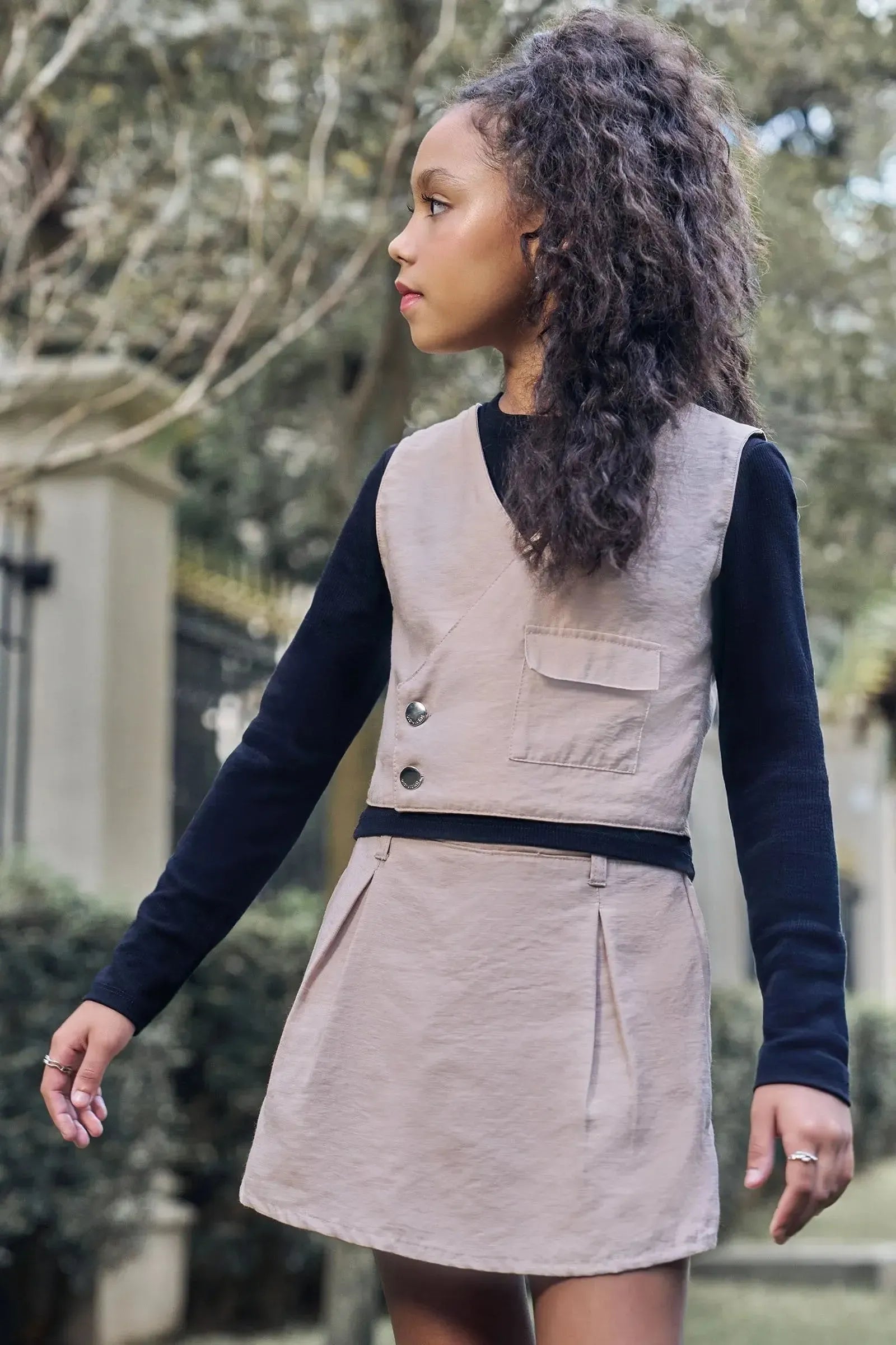 Trio de Blusa Boxy em Canelado Liz Colete e Short Saia em Alfaiataria Marant 90659 Vic&Vicky Teen Menina