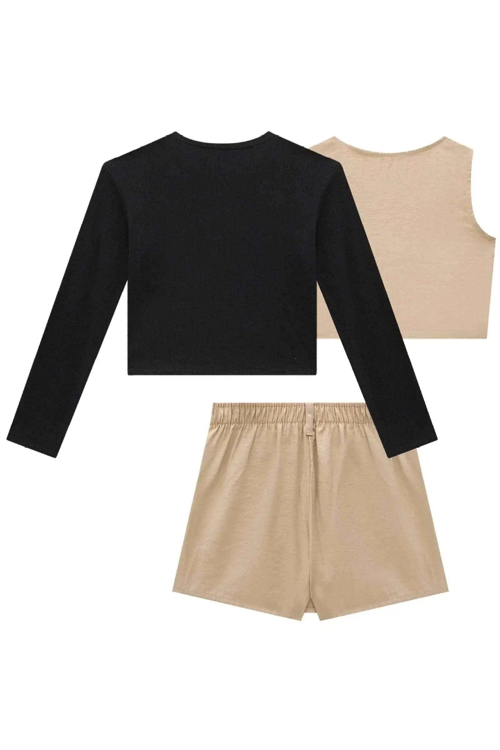 Trio de Blusa Boxy em Canelado Liz Colete e Short Saia em Alfaiataria Marant 90659 Vic&Vicky Teen Menina