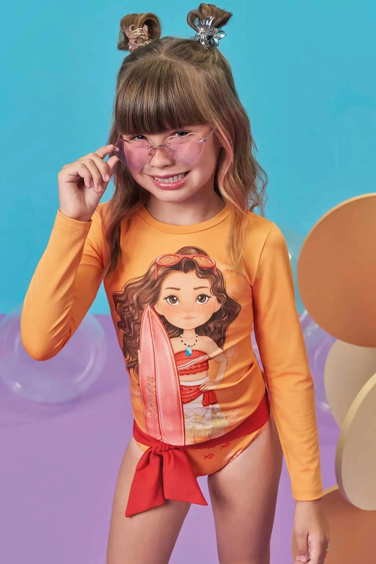 Trio de Blusa e Biquíni em Malha com Proteção UV50+ 99542 Kukiê Infantil Menina