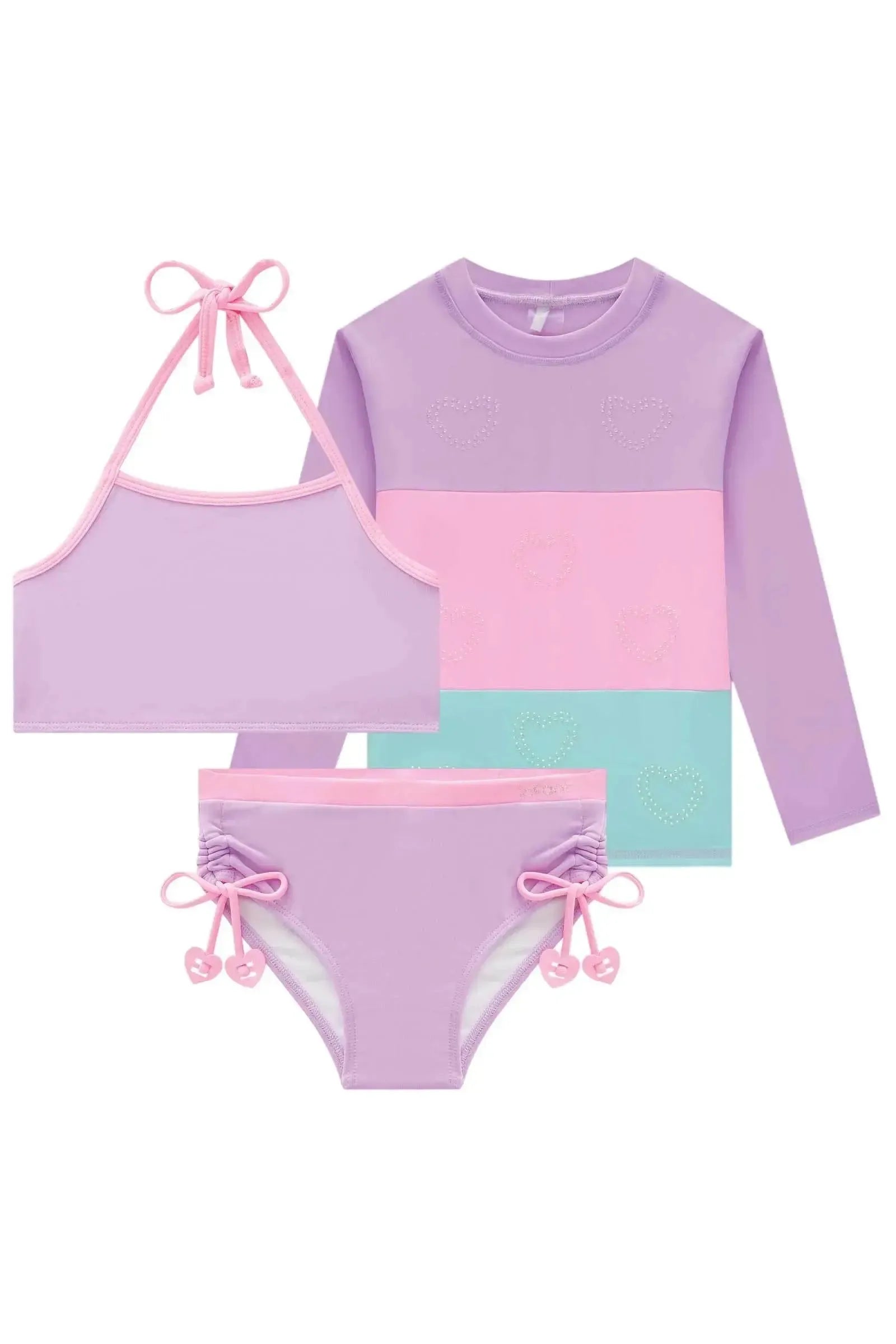 Trio de Blusa e Biquíni em Malha Poliamida com Proteção Uv 50+ 84958 Infanti Infantil Menina