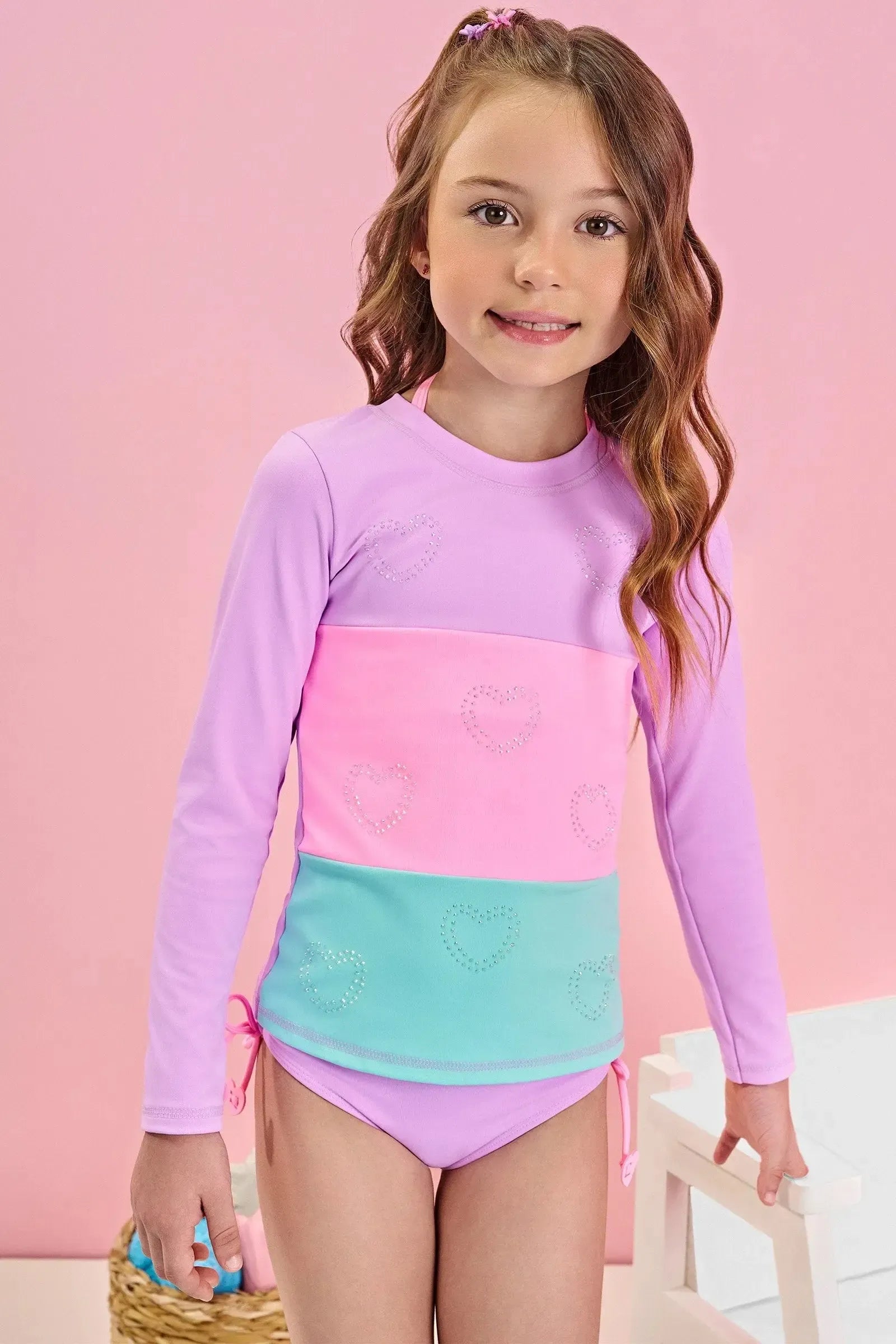 Trio de Blusa e Biquíni em Malha Poliamida com Proteção Uv 50+ 84958 Infanti Infantil Menina