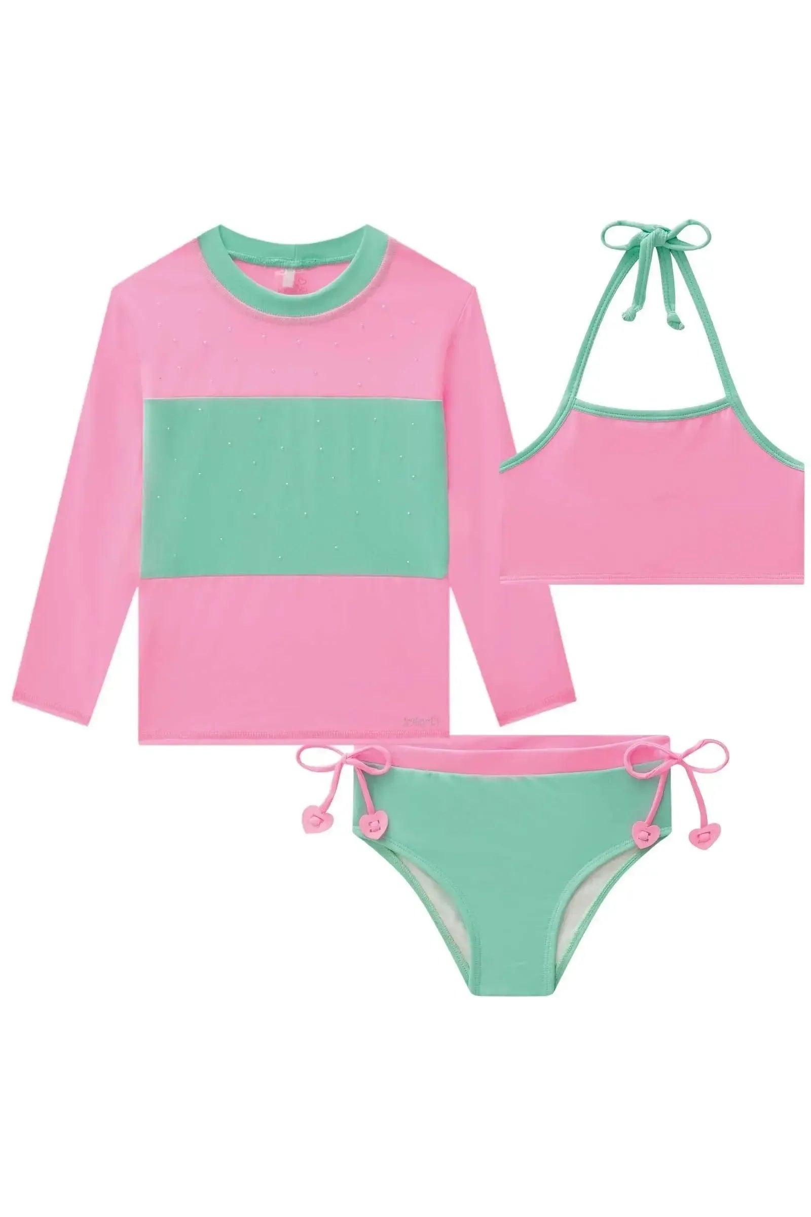 Trio de Blusa e Biquíni em Malha Poliamida com Proteção UV 50+ 87799 Infanti Infantil Menina
