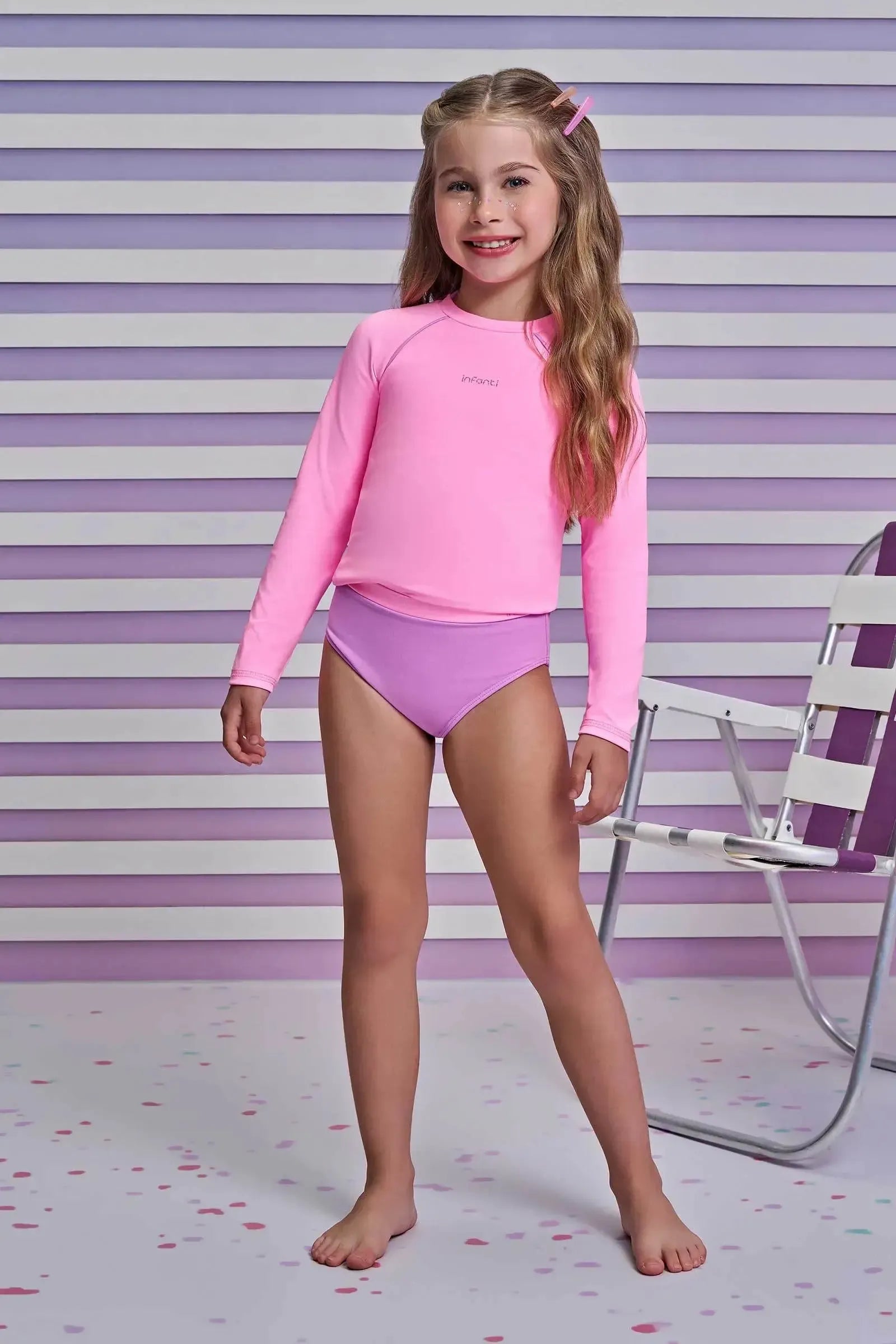 Trio de Blusa e Biquíni em Malha Poliamida com Proteção UV 50+ 96619 Infanti Infantil Menina