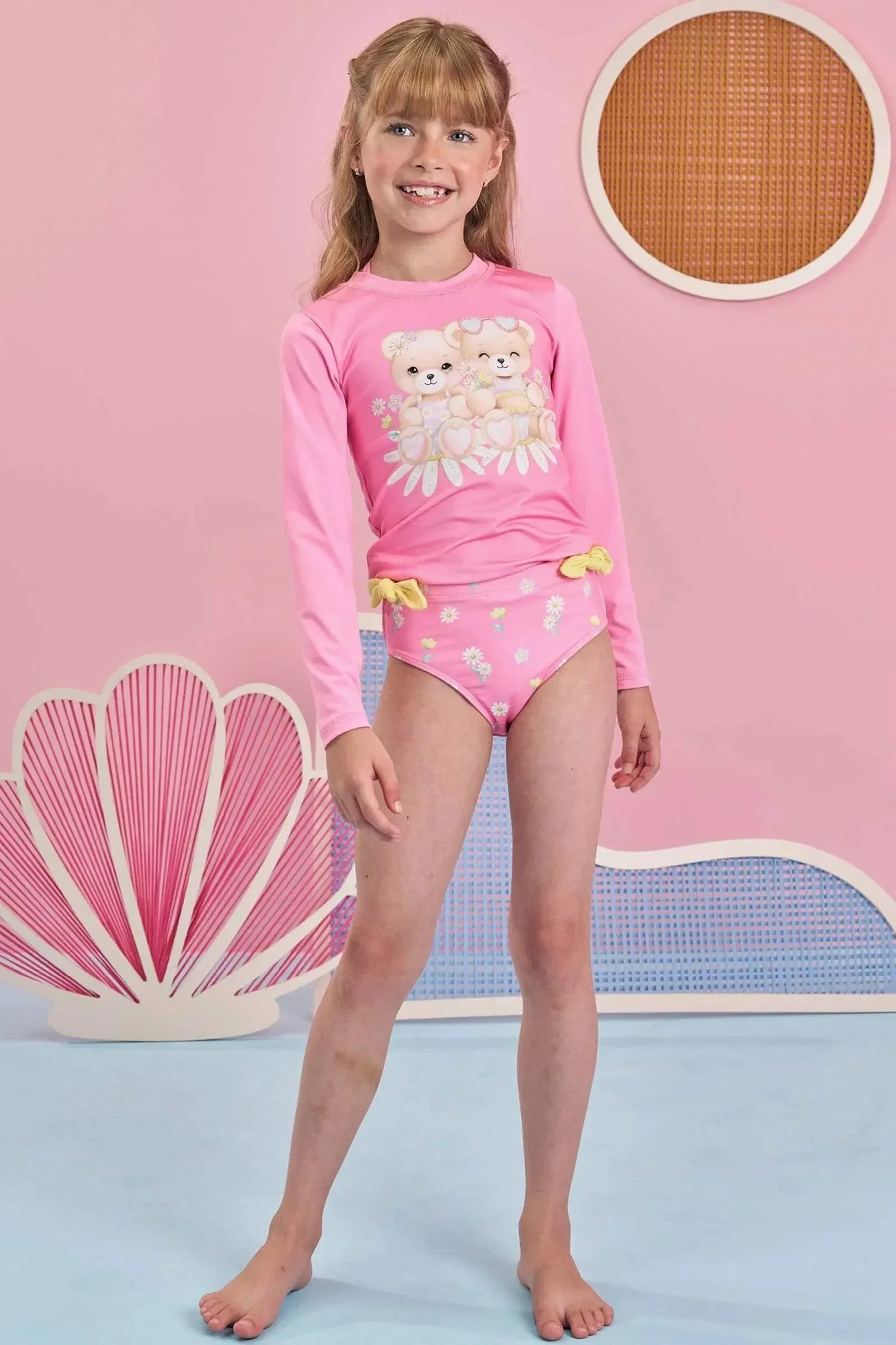 Trio de Blusa e Biquíni em Malha Uv Dry com Proteção Uv 50+ 84976 Infanti Infantil Menina