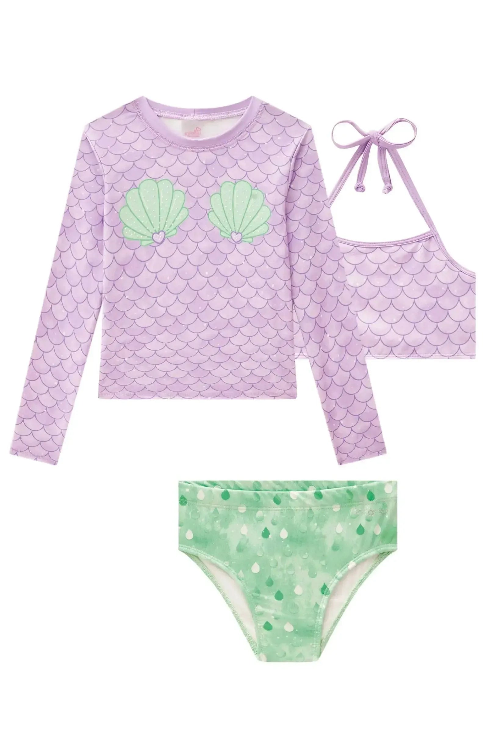 Trio de Blusa e Biquíni em Malha UV Dry com Proteção UV 50+ 88939 Infanti Infantil Menina