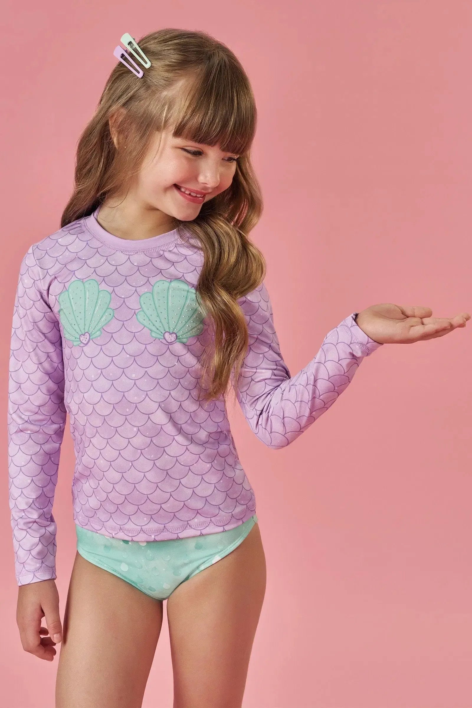 Trio de Blusa e Biquíni em Malha UV Dry com Proteção UV 50+ 88939 Infanti Infantil Menina