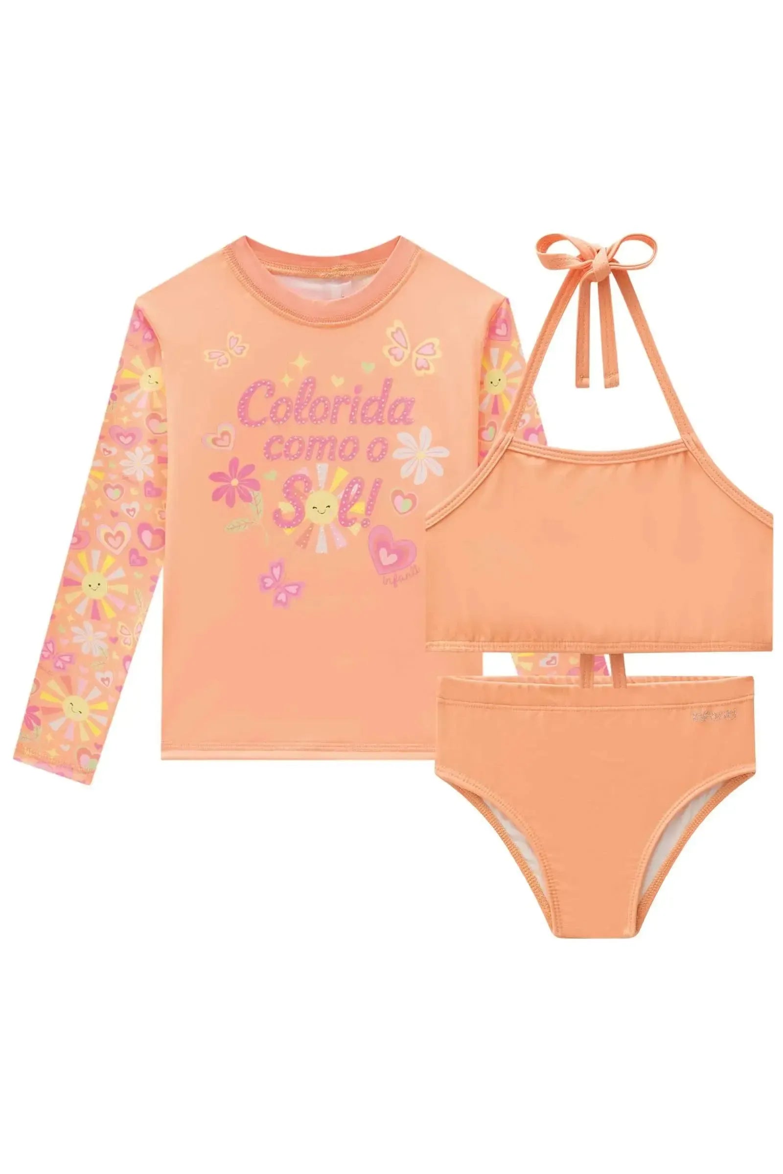 Trio de Blusa e Biquíni em Malha UV Dry com Proteção UV 50+ 96610 Infanti Infantil Menina