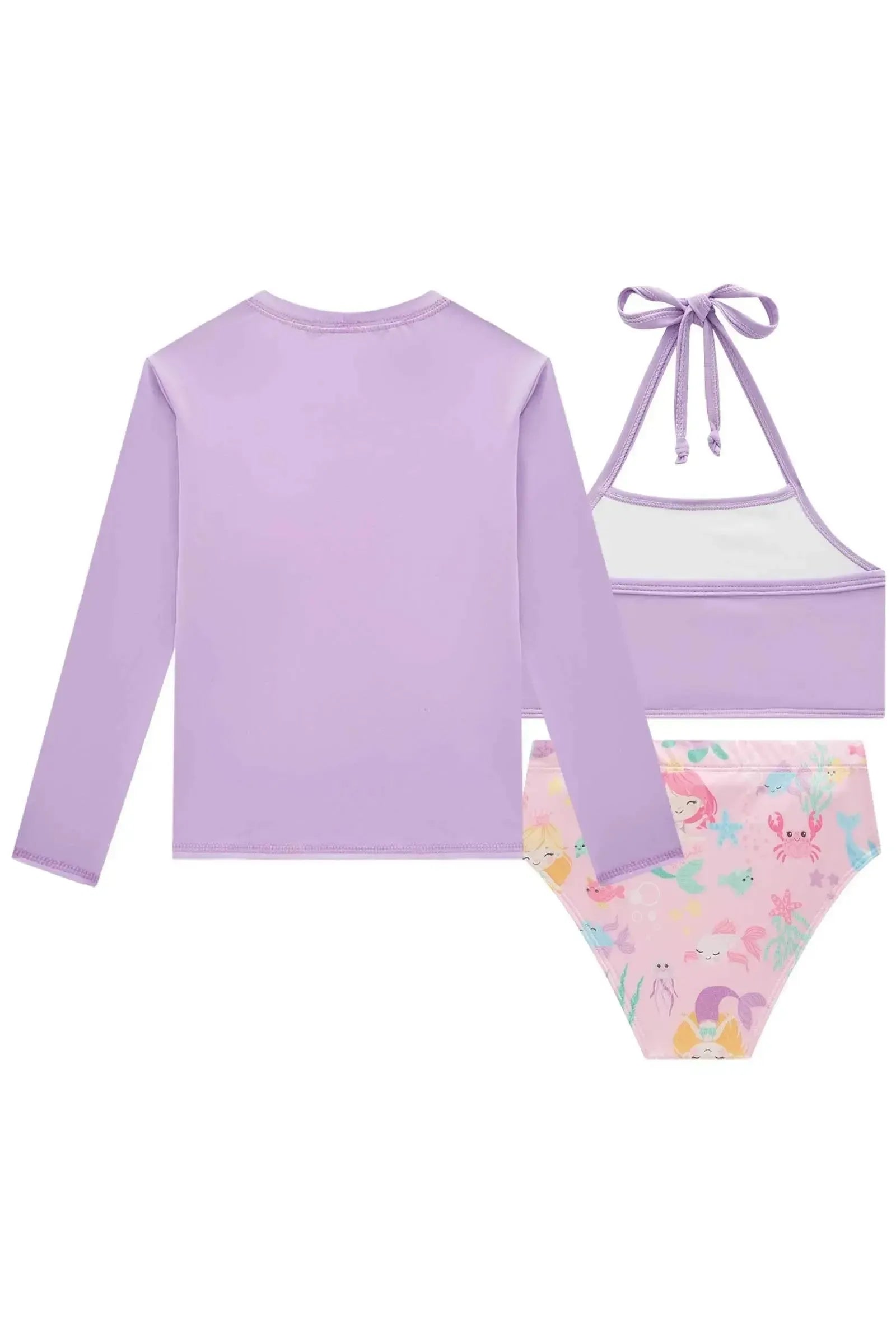 Trio de Blusa e Biquíni em Malha UV Dry com Proteção UV 50+ 96616 Infanti Infantil Menina