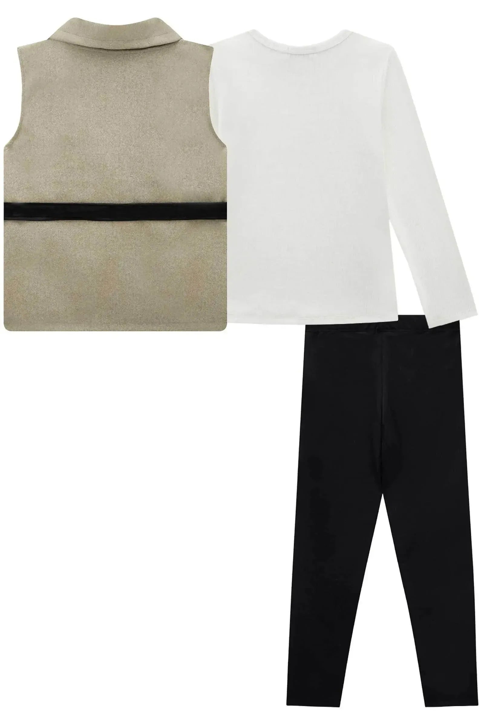 Trio de Blusa em Canelado Liz Calça Legging em Couro Sintético e Termoskin e Colete em Lã 90746 Infanti Infantil Menina