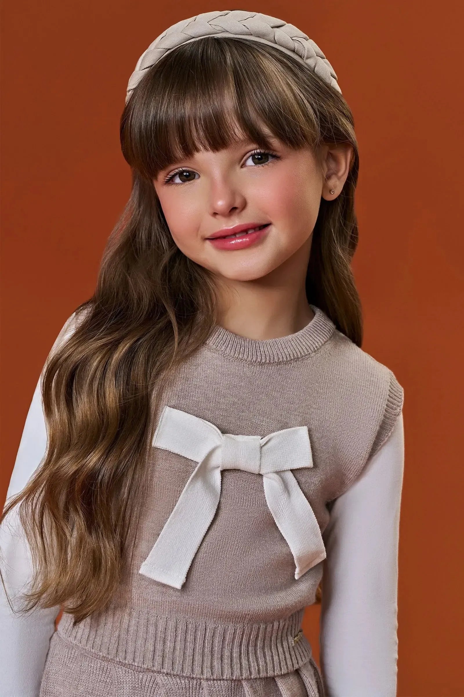 Trio de Blusa em Cotton Colete e Saia em Tricot 87685 Infanti Infantil Menina