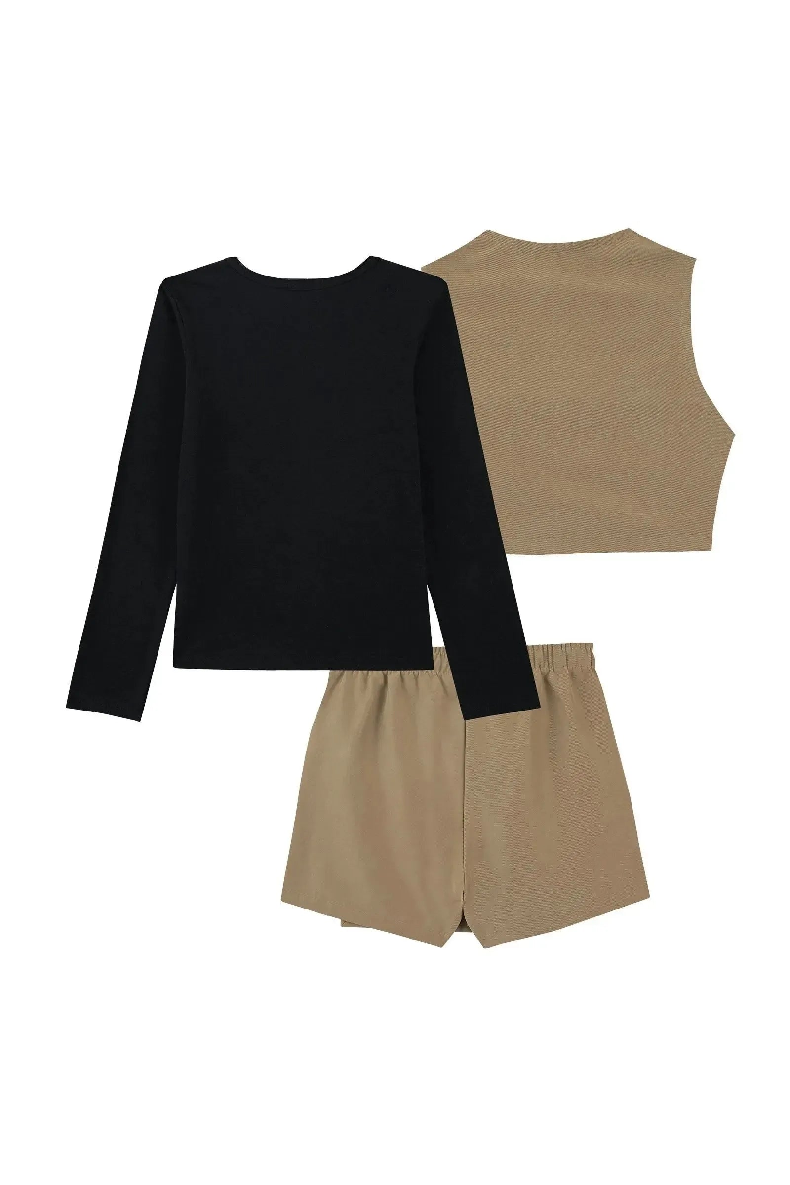 Trio de Blusa em Cotton e Colete e Short Saia em Sarja com Elastano 90662 Kukiê Infantil Menina