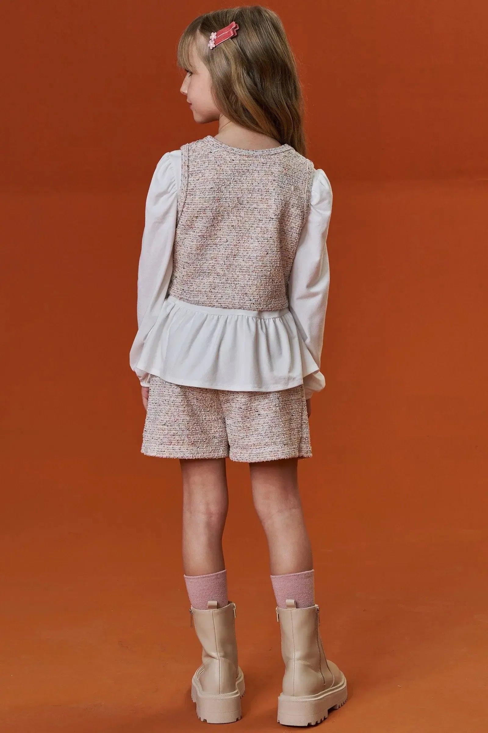 Trio de Blusa em Malha Comfy Colete e Short Saia em Malha Tweed 91897 Infanti Infantil Menina