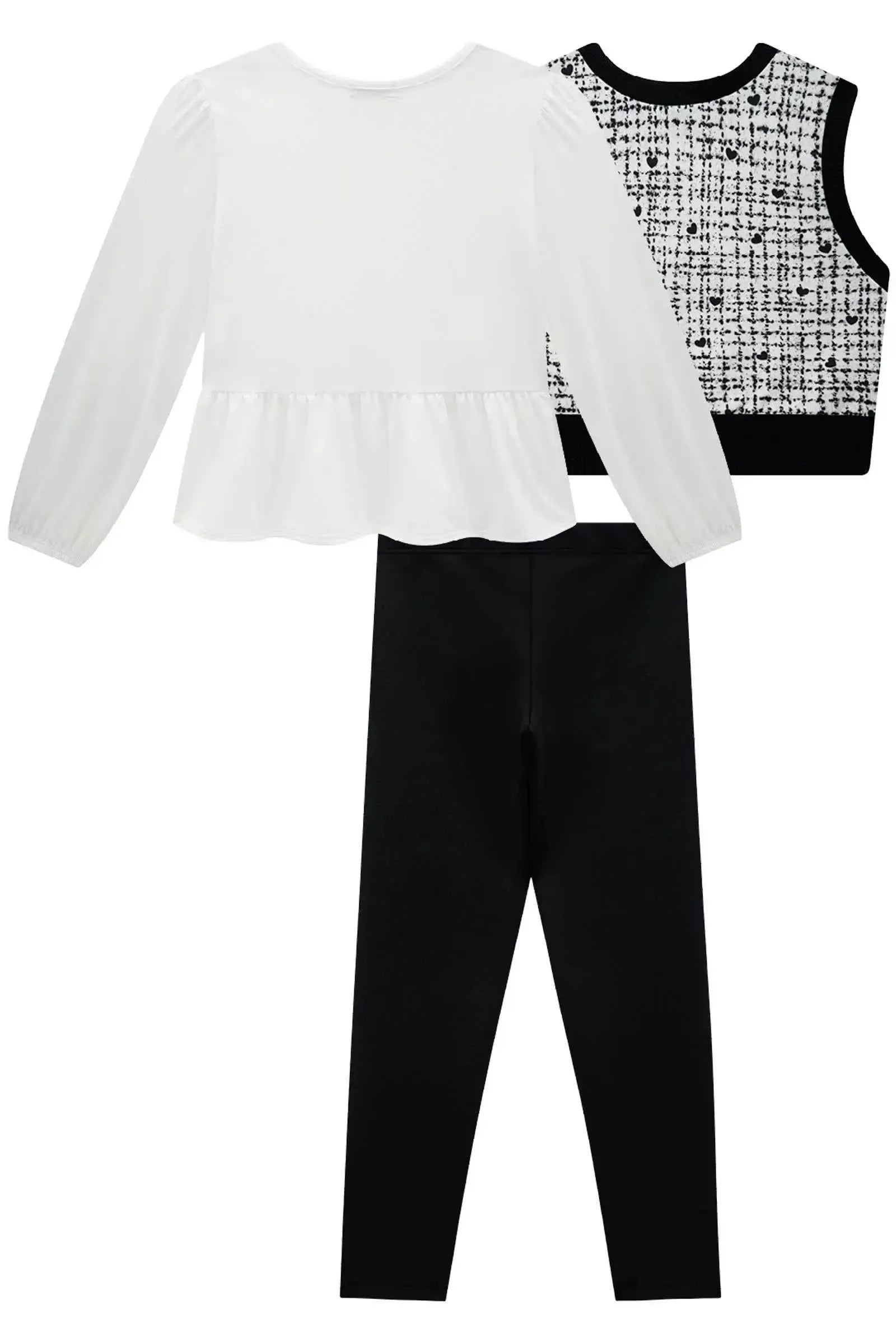 Trio de Blusa em Malha Comfy Colete em Molecotton e Calça Legging em Fly Tech 92495 Infanti Infantil Menina