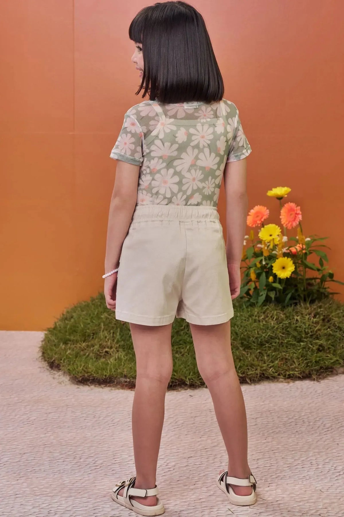 Trio de Blusa em Tule com Elastano Regata em Cotton e Shorts em Sarja com Elastano 98744 Kukiê Infantil Menina