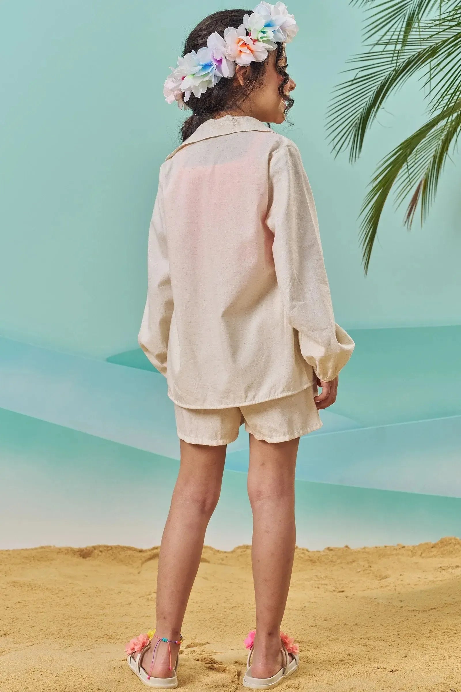 Trio de Camisa e Shorts em Linho Deluxe e Top Cropped em Canelado Liz 84182 Kukiê Infantil Menina