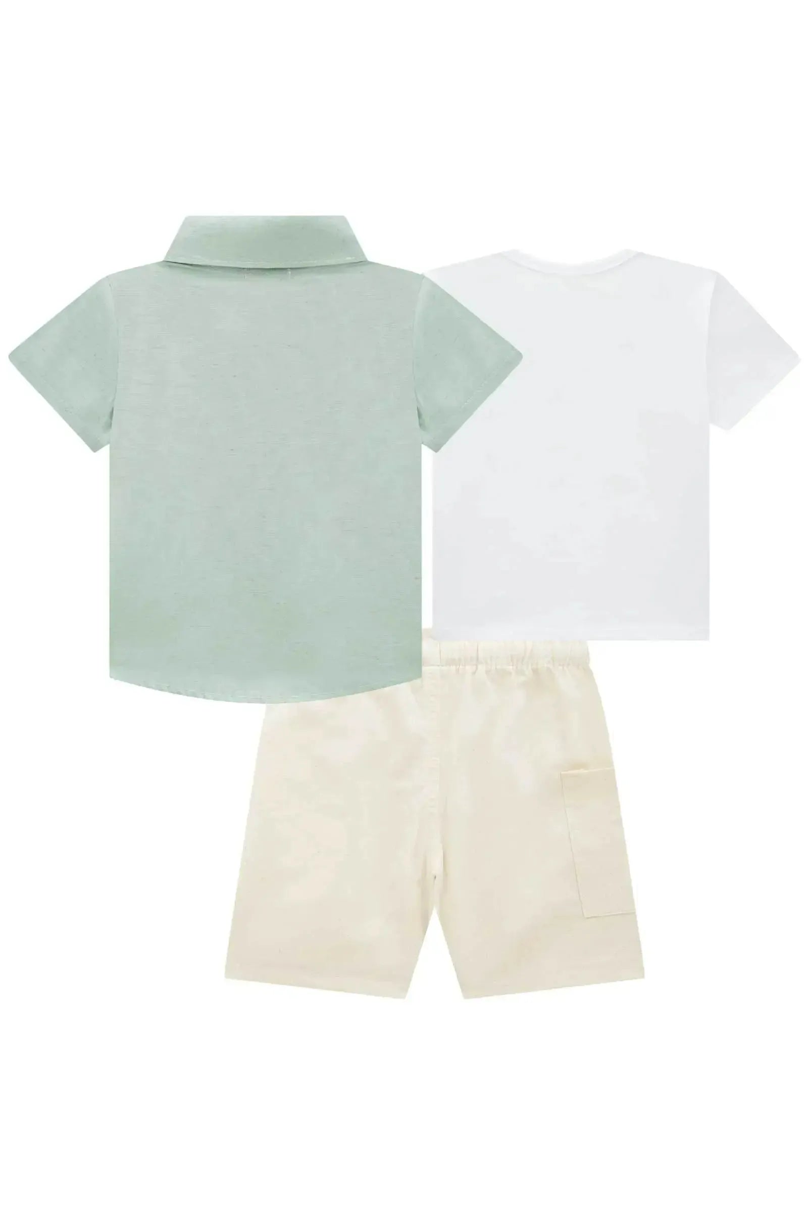 Trio de Camisa em Linho Deluxe Camiseta em Meia Malha e Bermuda em Linho Santorine 95434 Johnny Fox Teen Menino