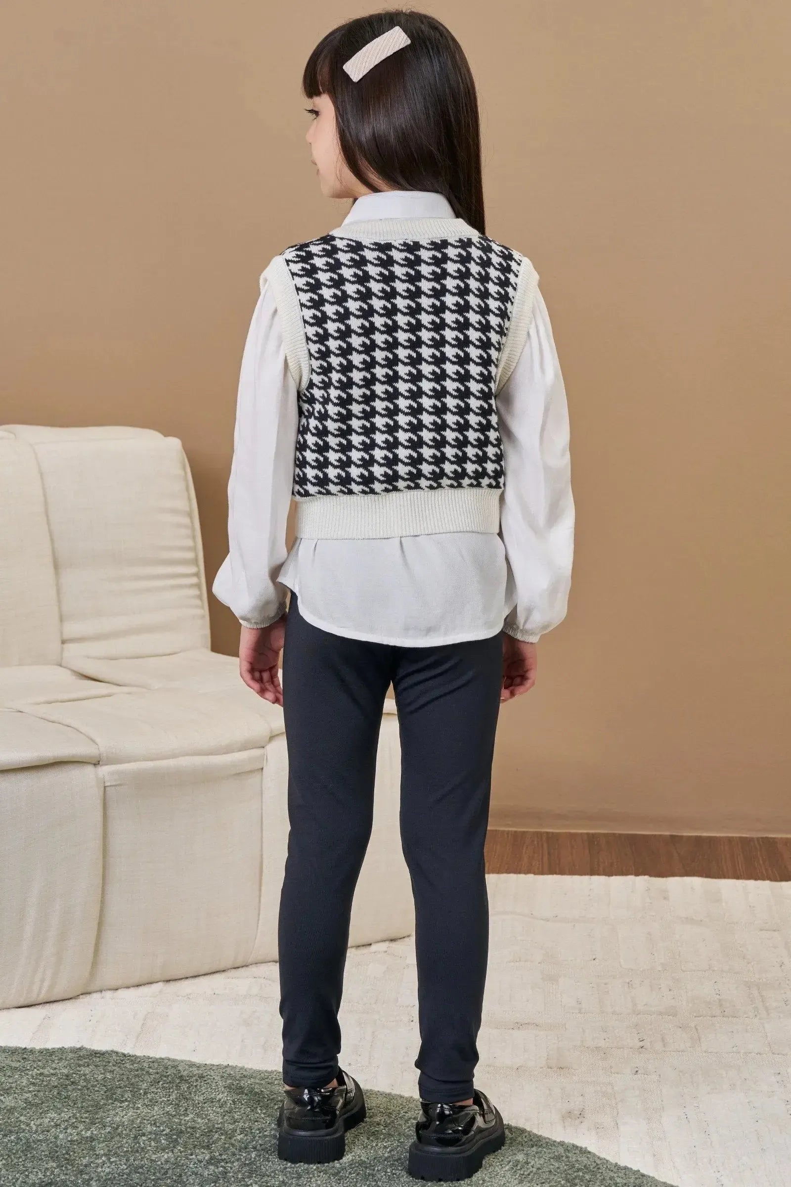 Trio de Camisa em Viscose Colete em Tricot e Calça Legging em Termoskin Peluciado 87689 Infanti Infantil Menina