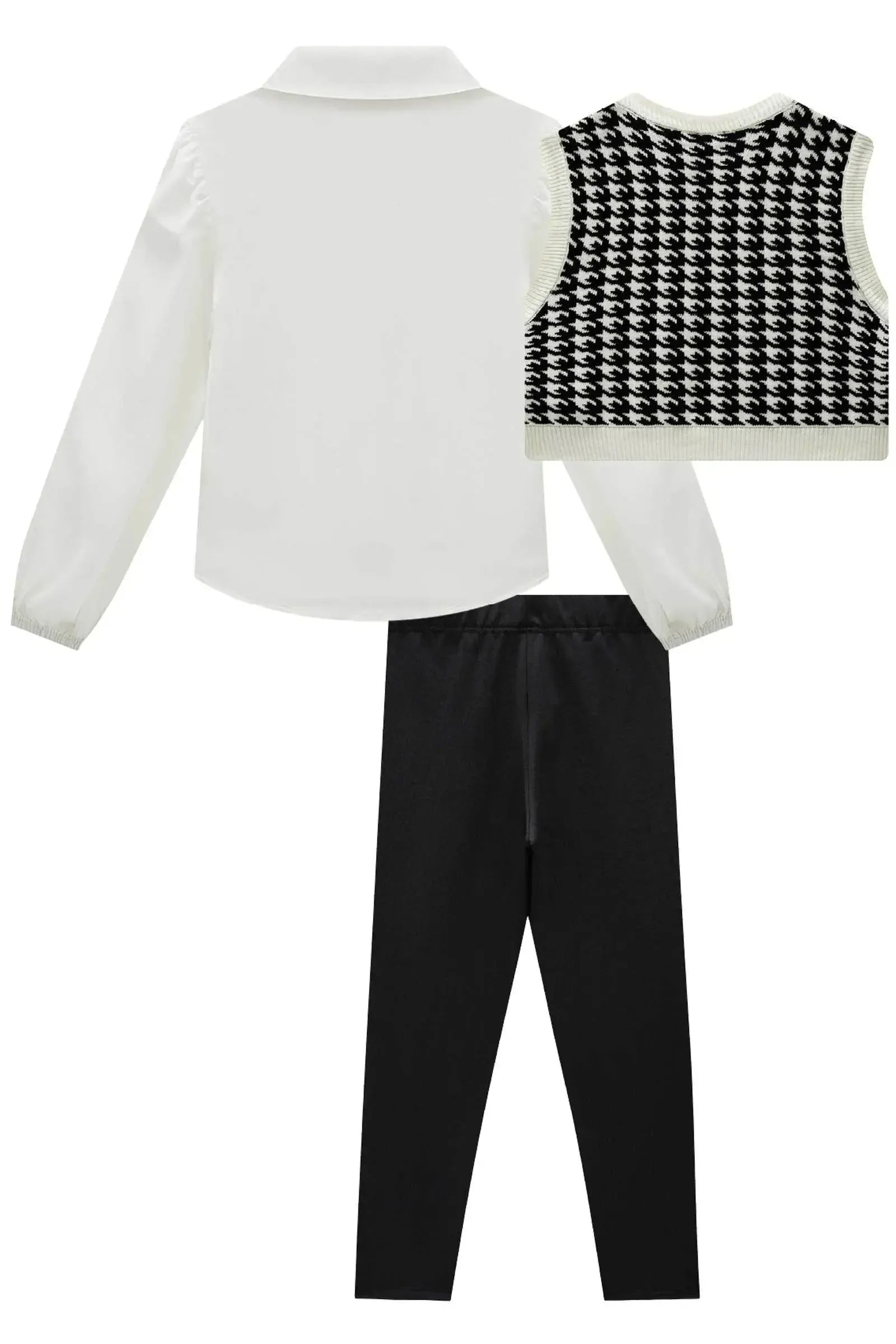 Trio de Camisa em Viscose Colete em Tricot e Calça Legging em Termoskin Peluciado 87689 Infanti Infantil Menina