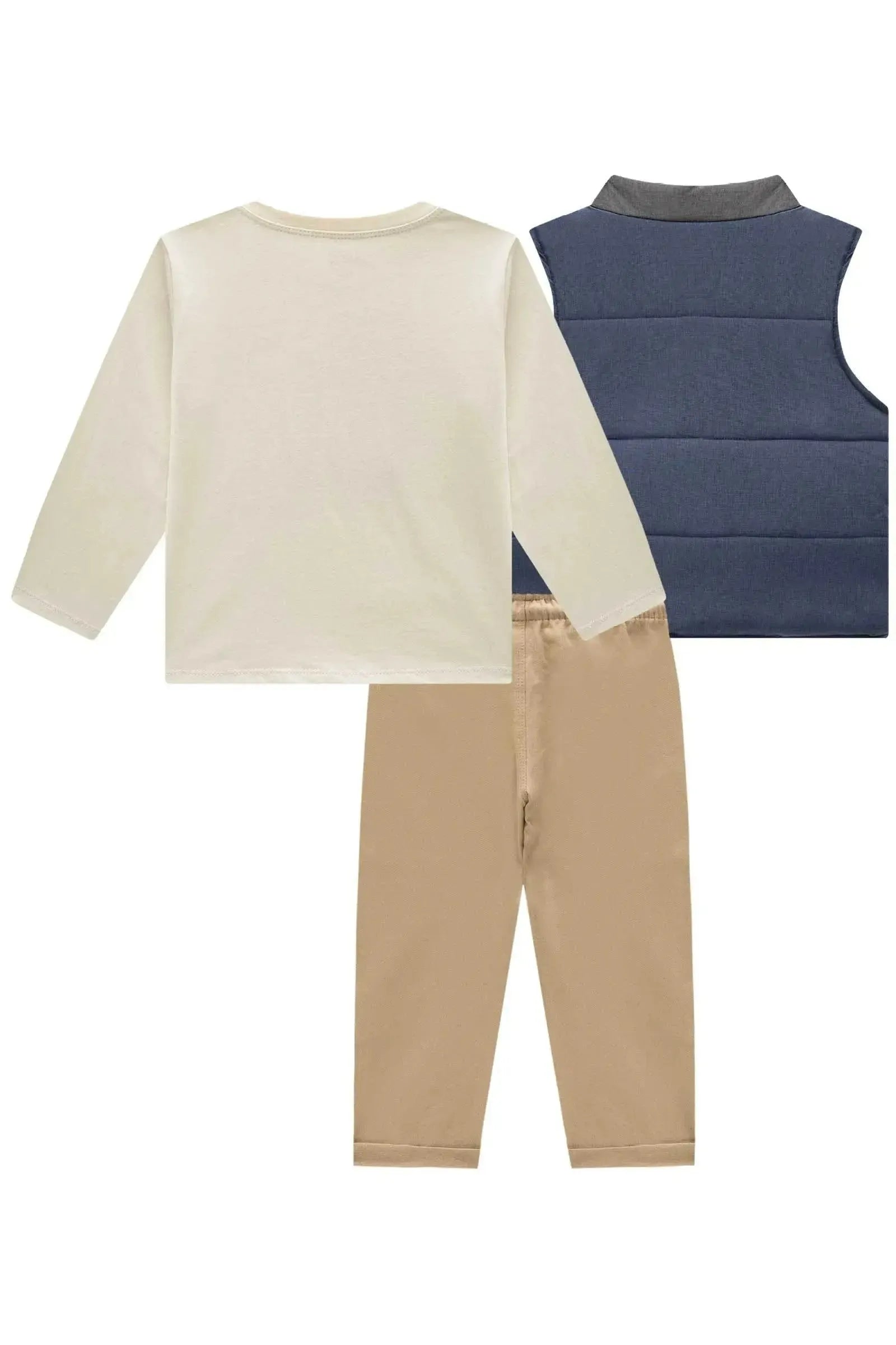 Trio de Camiseta em Meia Malha Colete em Nylon Stripes e Calça em Sarja Girassol com Elas 90964 Johnny Fox Bebê Menino