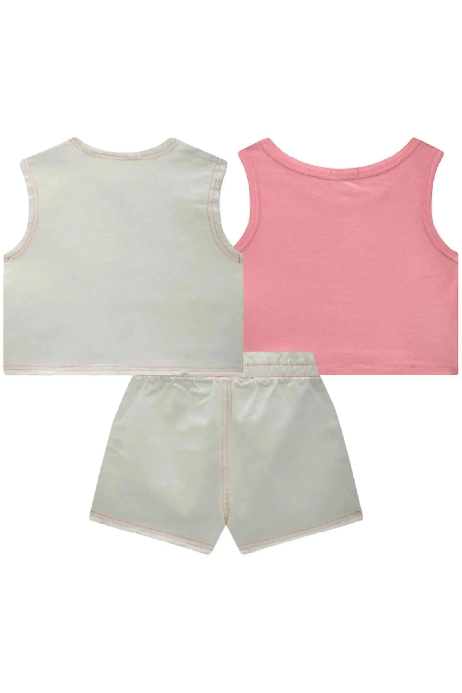 Trio de Regata Cropped em Cotton Colete e Shorts em Sarja com Elastano 83120 Infanti Infantil Menina