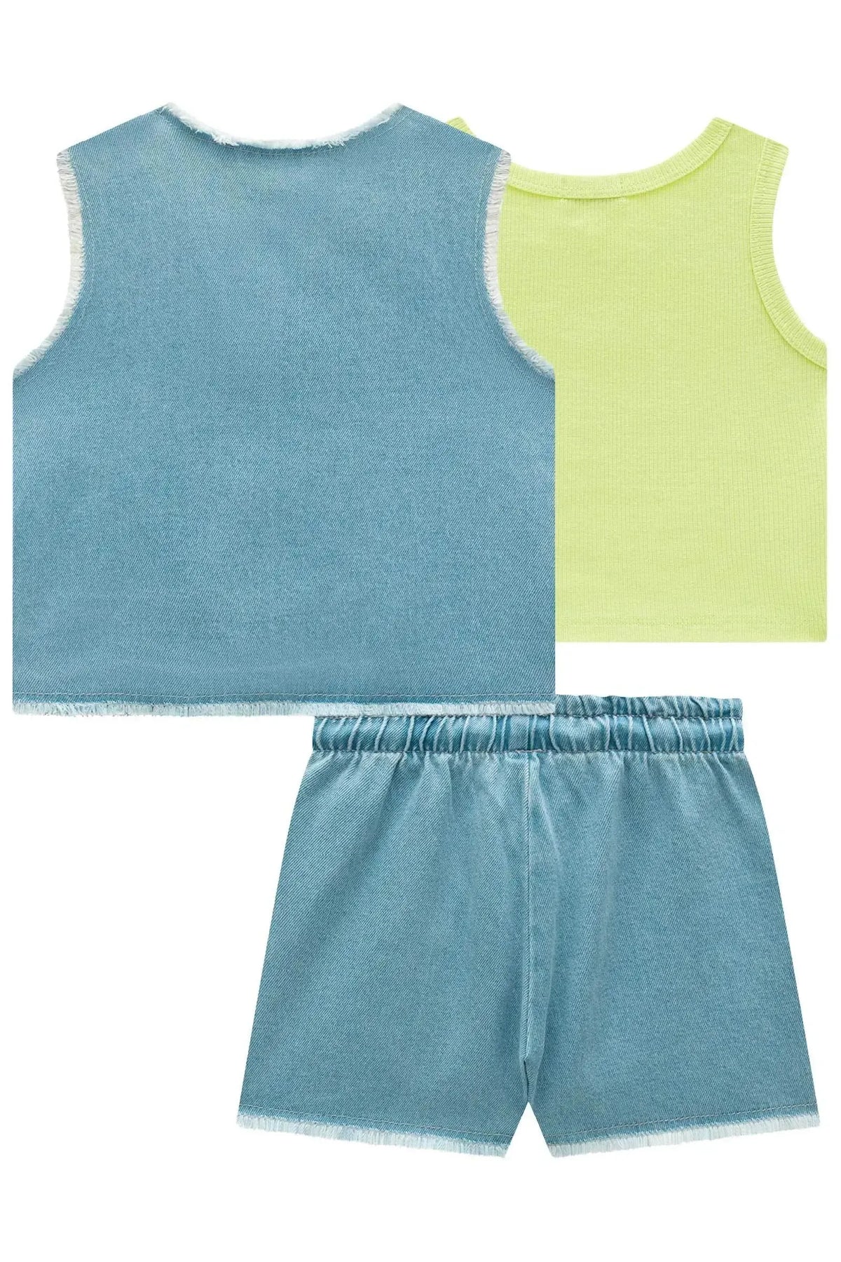 Trio de Regata em Canelado Colete e Shorts em Jeans 99311 Infanti Infantil Menina