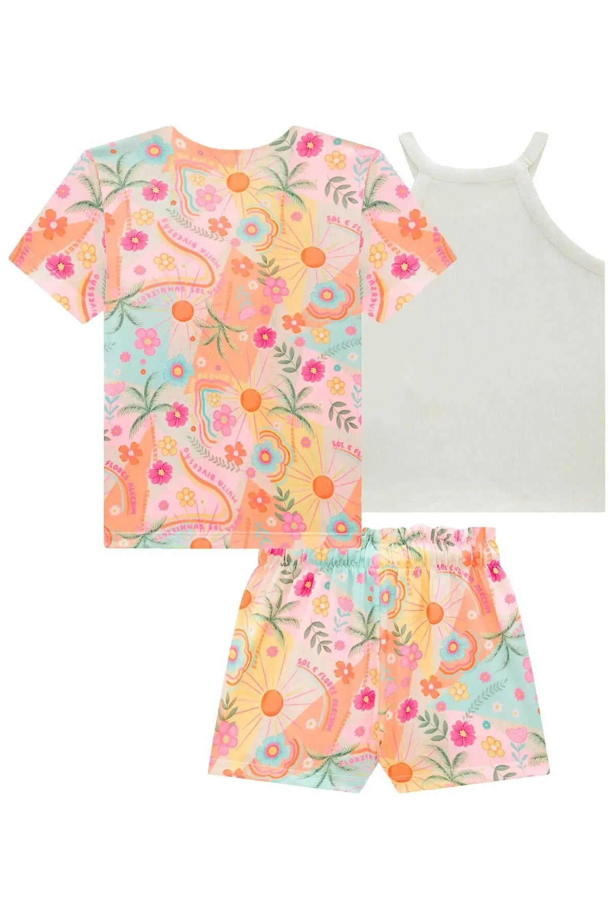 Trio de Regata em Canelado e Shorts e Kimono em Malha Fresh 99714 Kukiê Infantil Menina