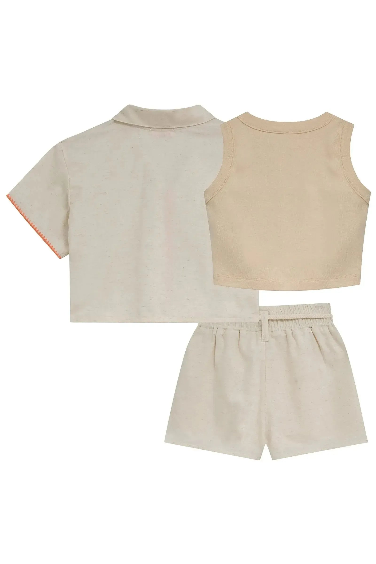 Trio de Regata em Ribana Camisa e Shorts em Linho Deluxe 95903 Kukiê Infantil Menina