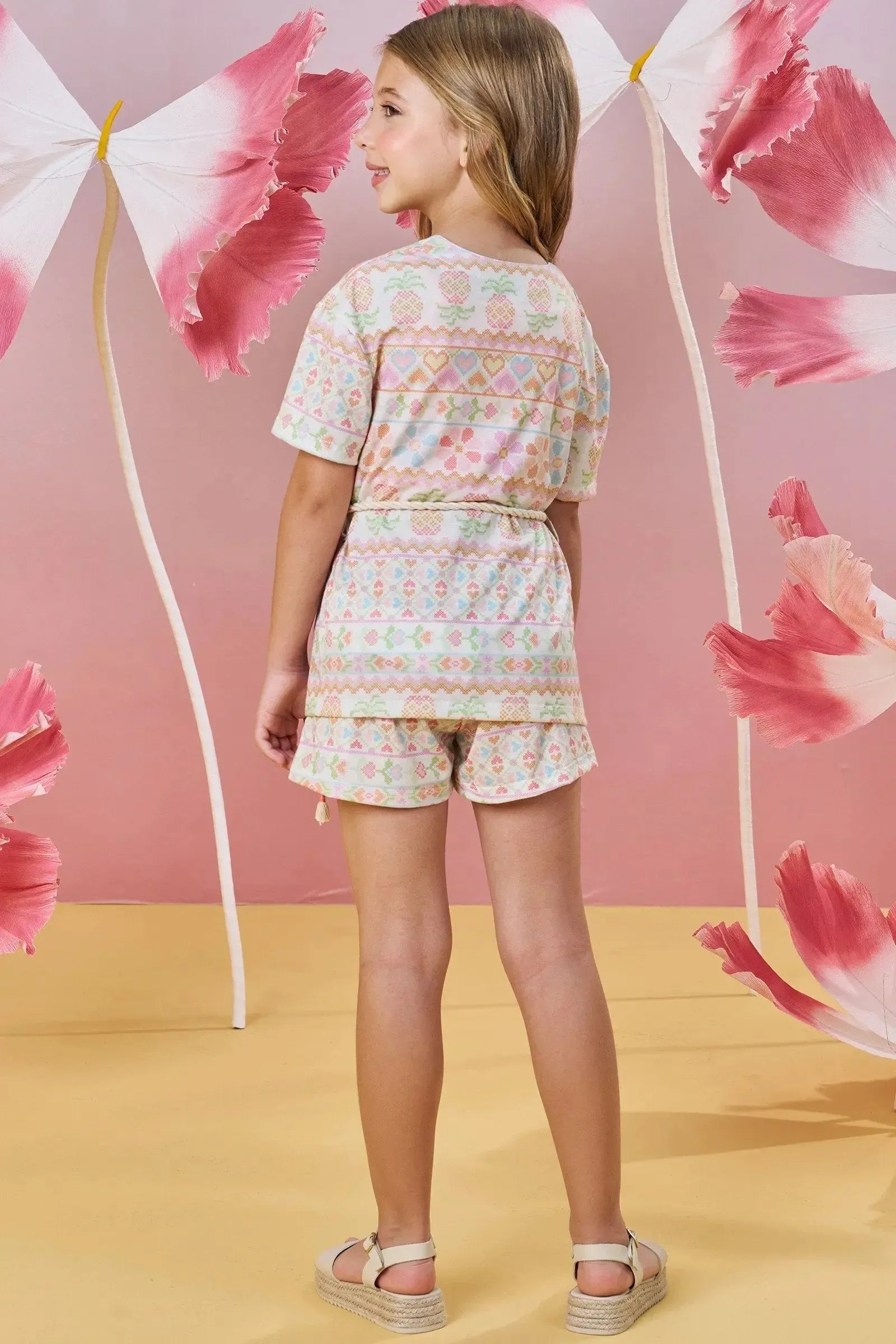 Trio de Sobreposição e Shorts em Malha Fresh com Blusa em Ribana Canelada 85148 Infanti Infantil Menina