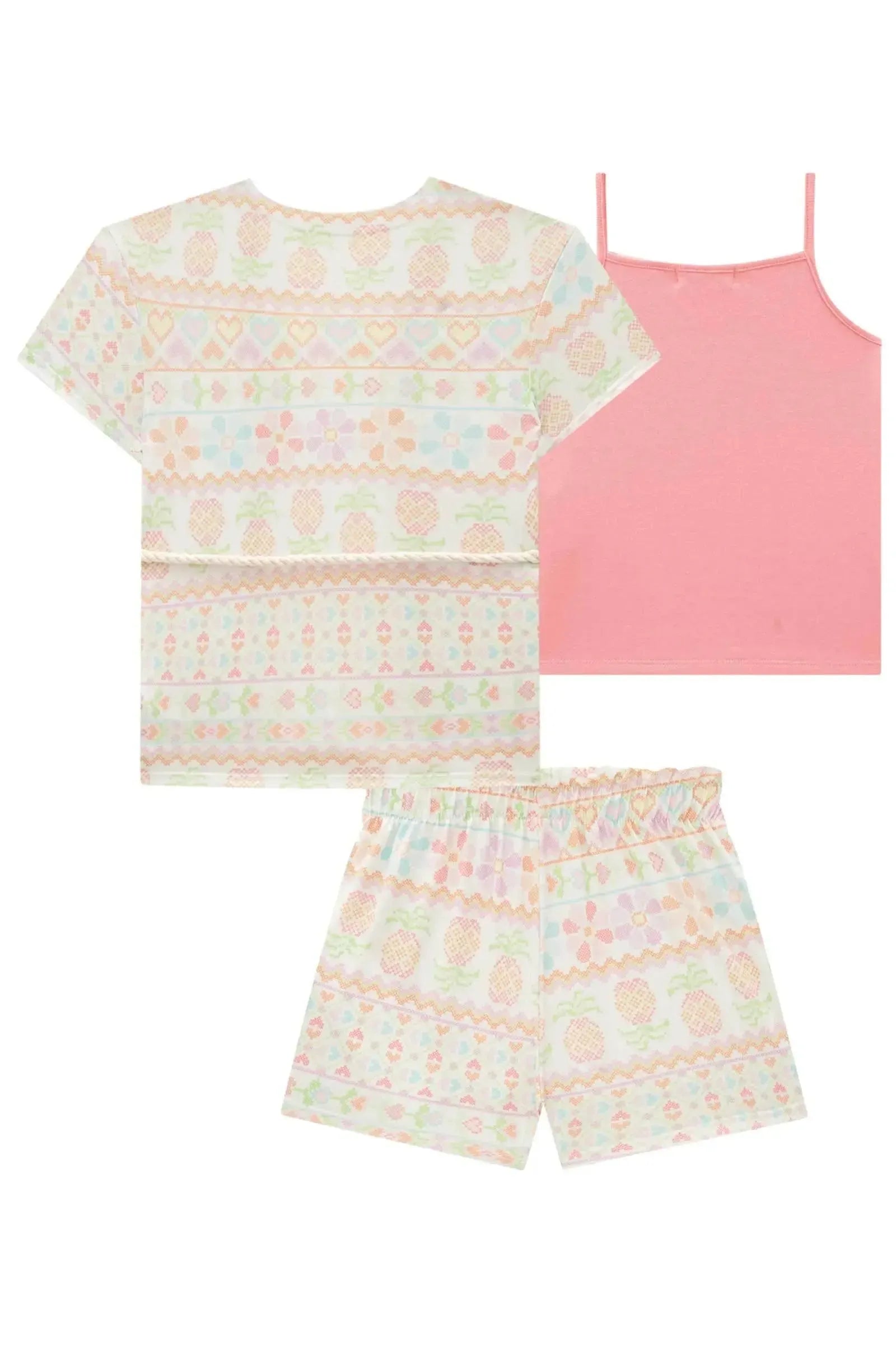 Trio de Sobreposição e Shorts em Malha Fresh com Blusa em Ribana Canelada 85148 Infanti Infantil Menina