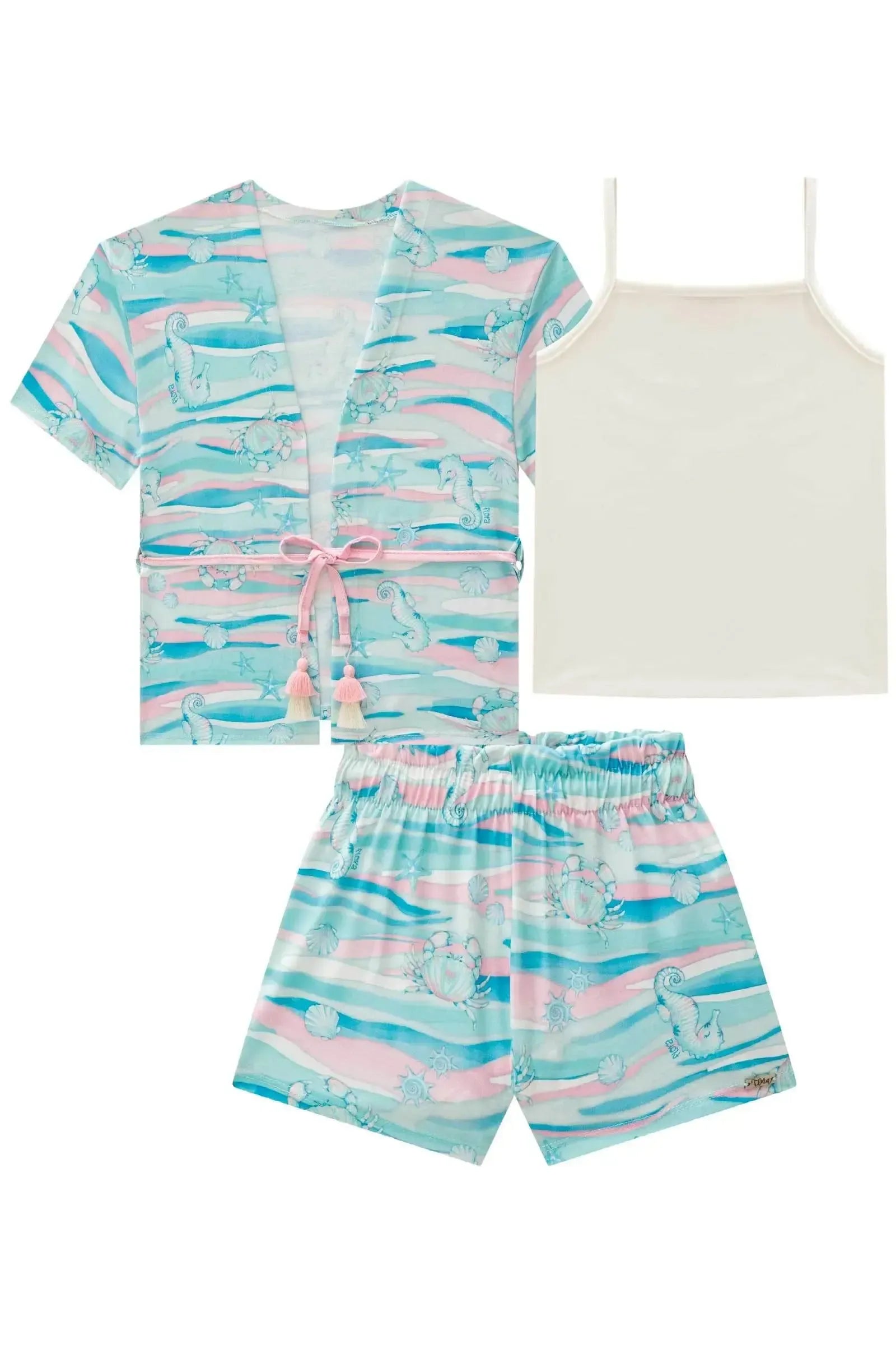 Trio de Sobreposição e Shorts em Malha Fresh com Blusa em Ribana Canelada 86858 Infanti Infantil Menina