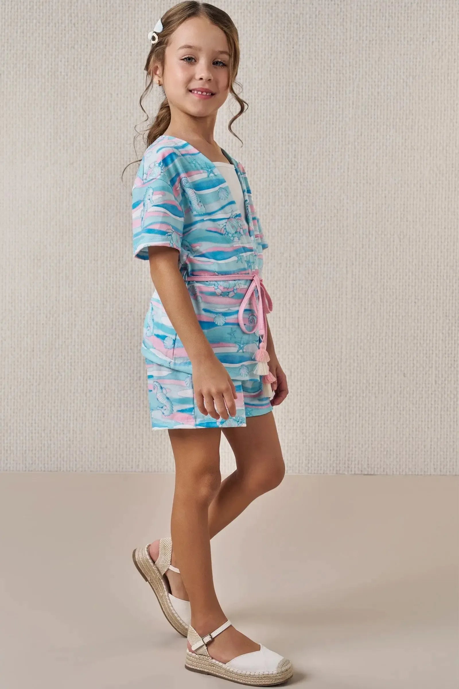 Trio de Sobreposição e Shorts em Malha Fresh com Blusa em Ribana Canelada 86858 Infanti Infantil Menina