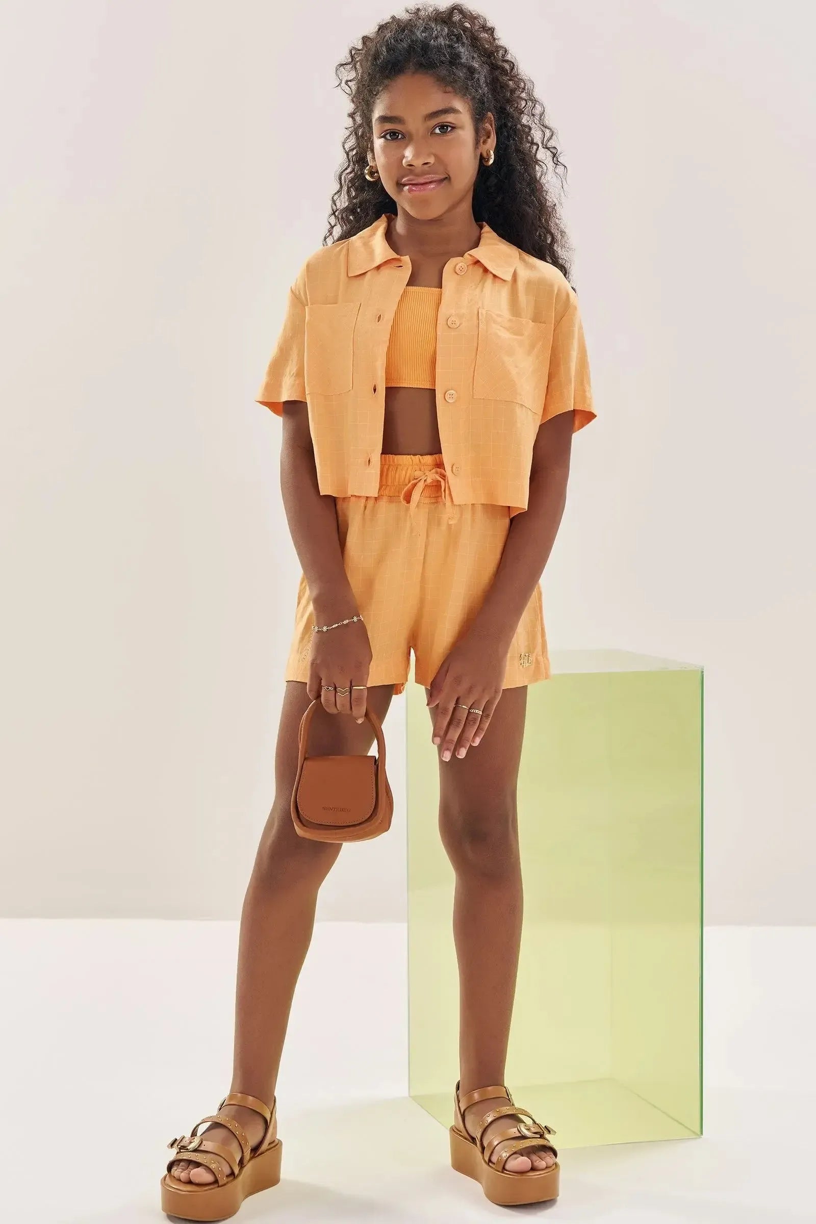 Trio de Top Cropped em Soft Line Camisa e Short em Viscose Ryon 83848 Lilimoon Teen Menina