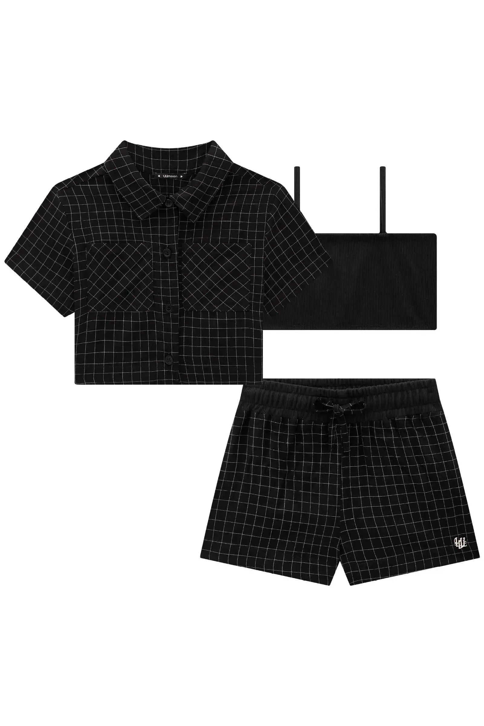 Trio de Top Cropped em Soft Line Camisa e Short em Viscose Ryon 83848 Lilimoon Teen Menina