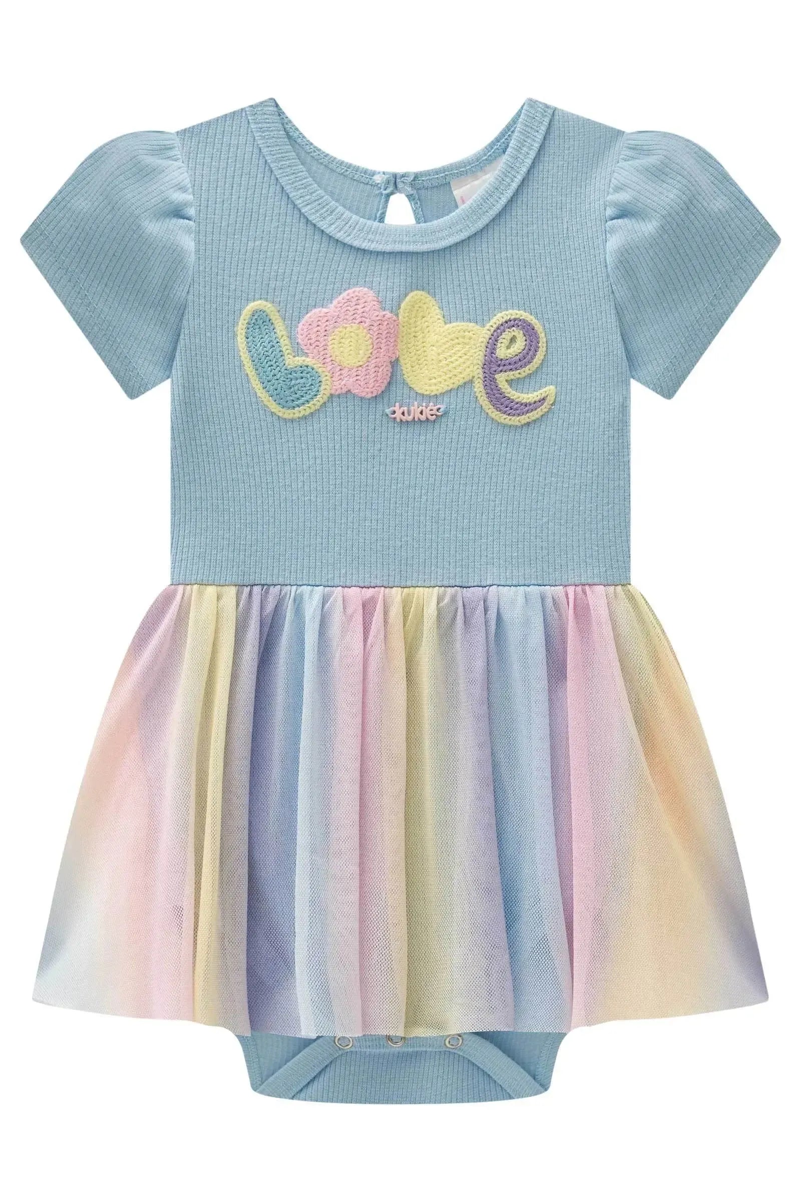 Vestbody em Canelado e Tule com Elastano 98061 Kukiê Bebê Menina