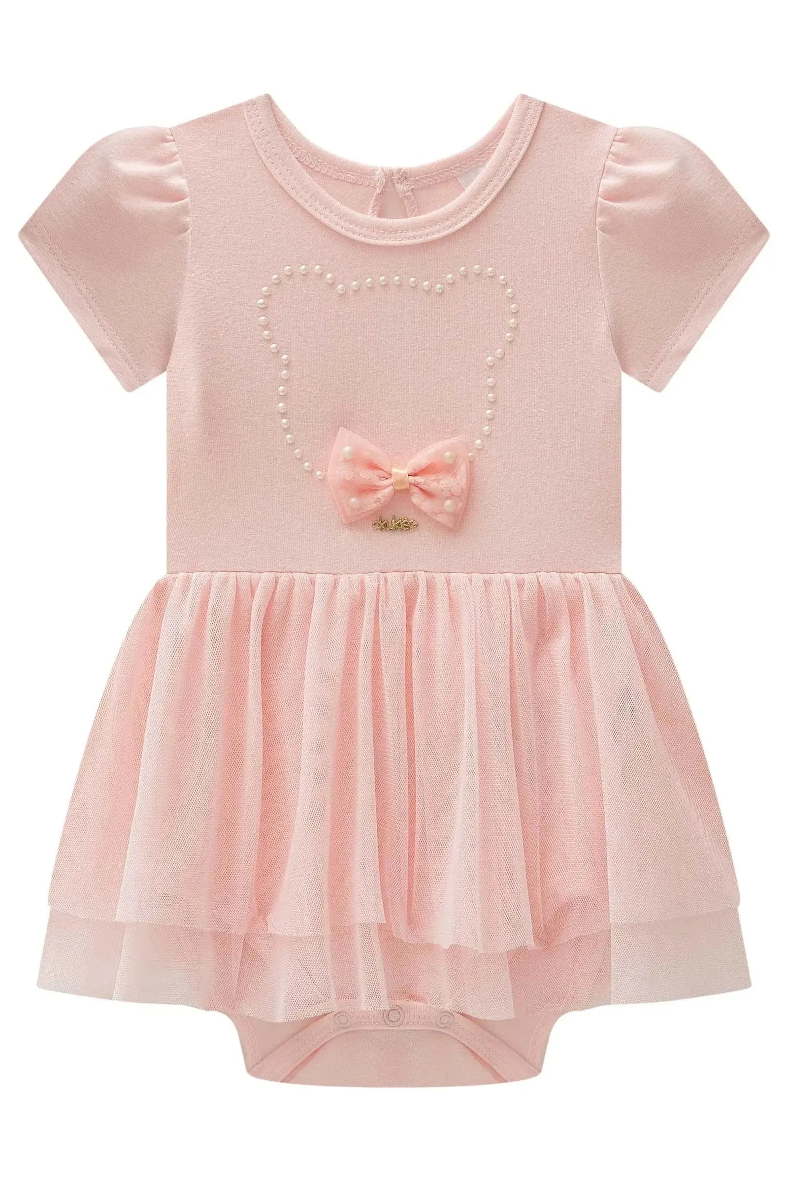Vestbody em Cotton e Tule com Elastano 98046 Kukiê Bebê Menina