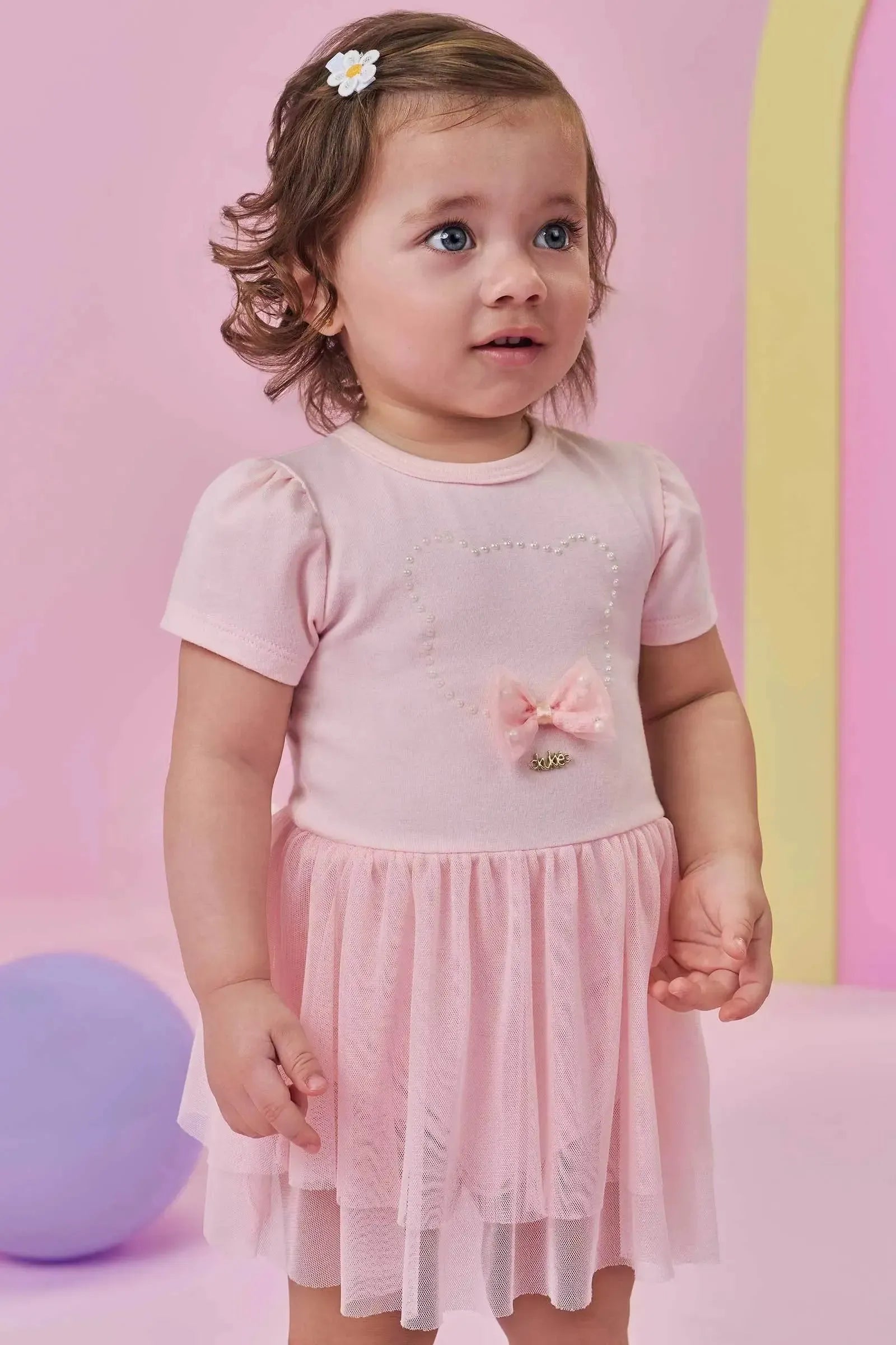 Vestbody em Cotton e Tule com Elastano 98046 Kukiê Bebê Menina