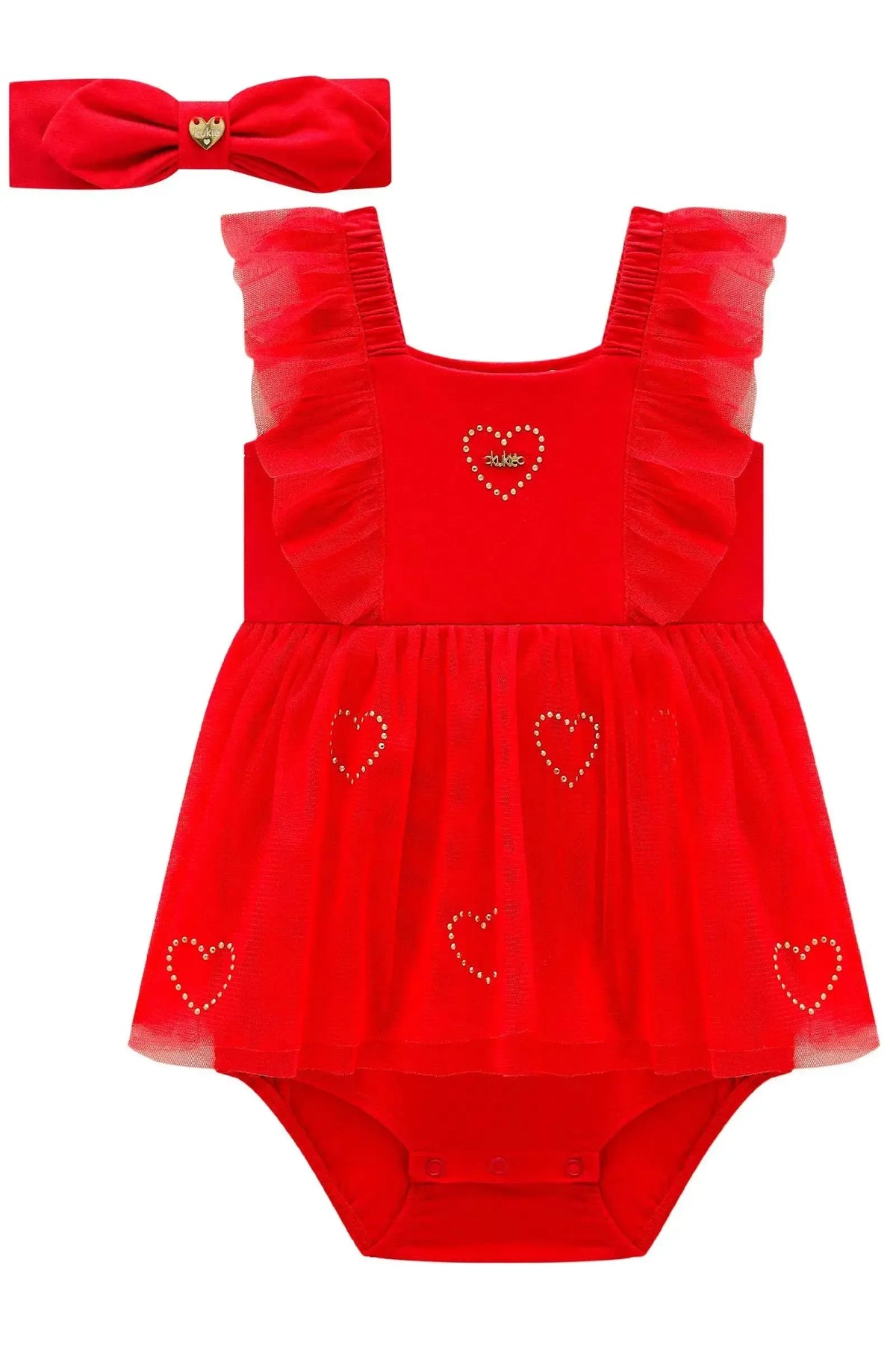 Vestbody em Cotton e Tule com Elastano (acompanha Faixa) 99663 Kukiê Bebê Menina