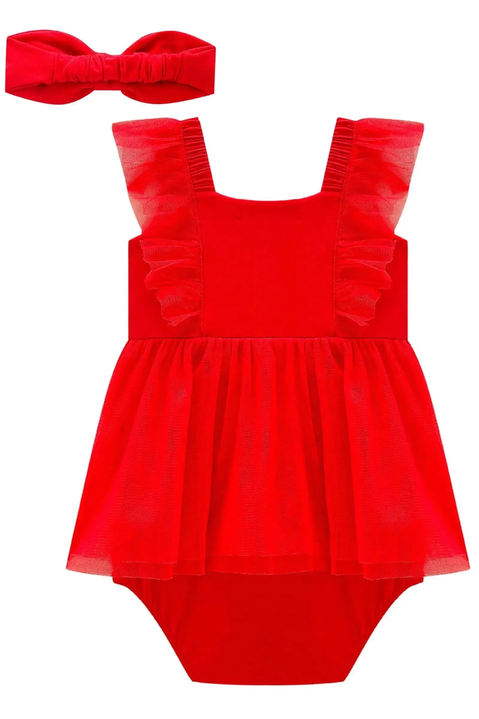 Vestbody em Cotton e Tule com Elastano (acompanha Faixa) 99663 Kukiê Bebê Menina