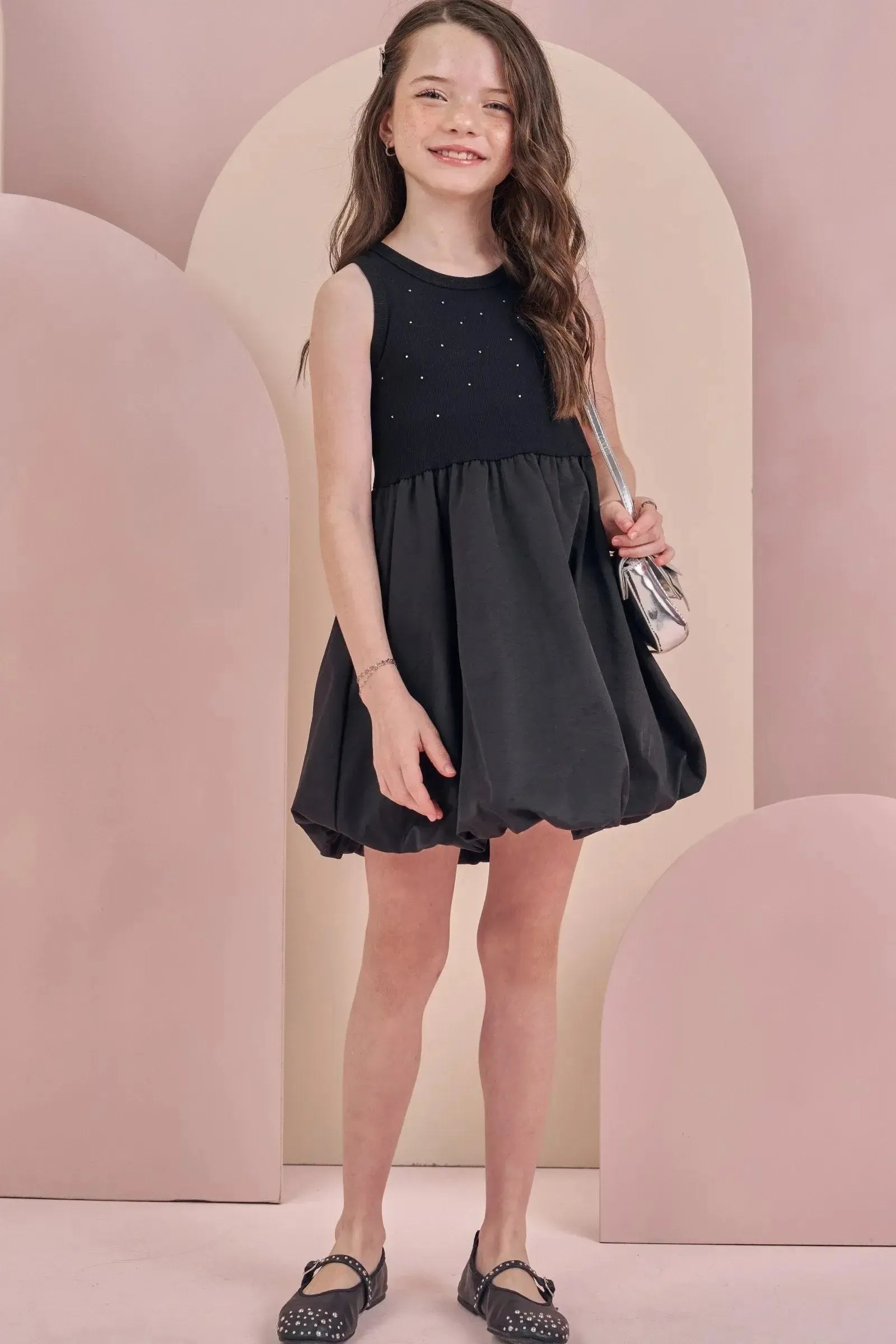 Vestido Balonê em Canelado e Tecido Amore 88141 Infanti Infantil Menina