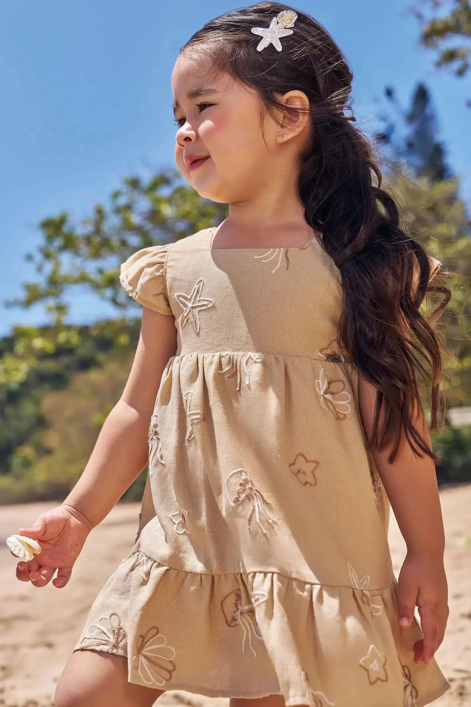 Vestido em Blend de Linho Bordado 96175 Infanti Infantil Menina