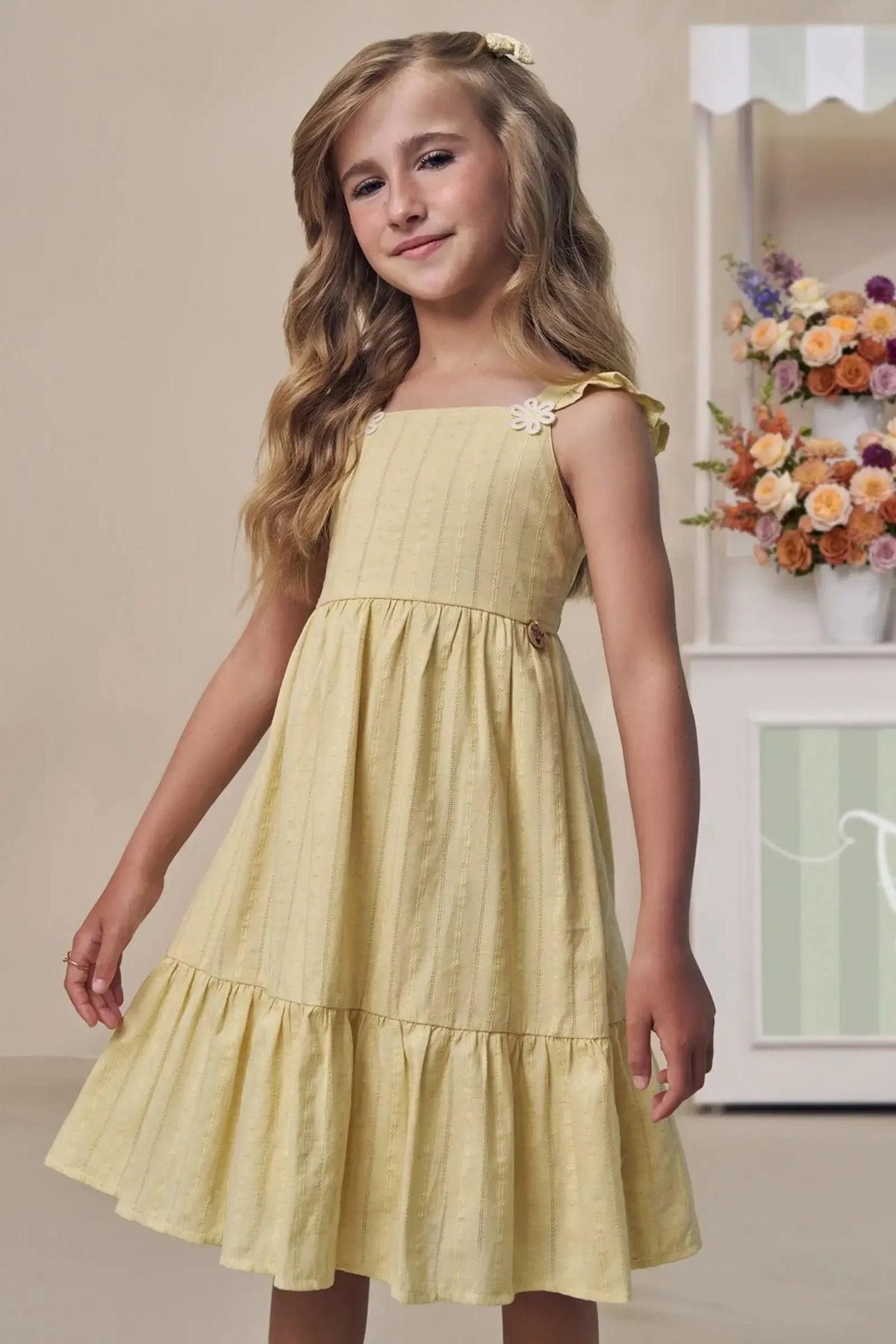 Vestido em Blend de Linho Bordado 98108 Infanti Infantil Menina
