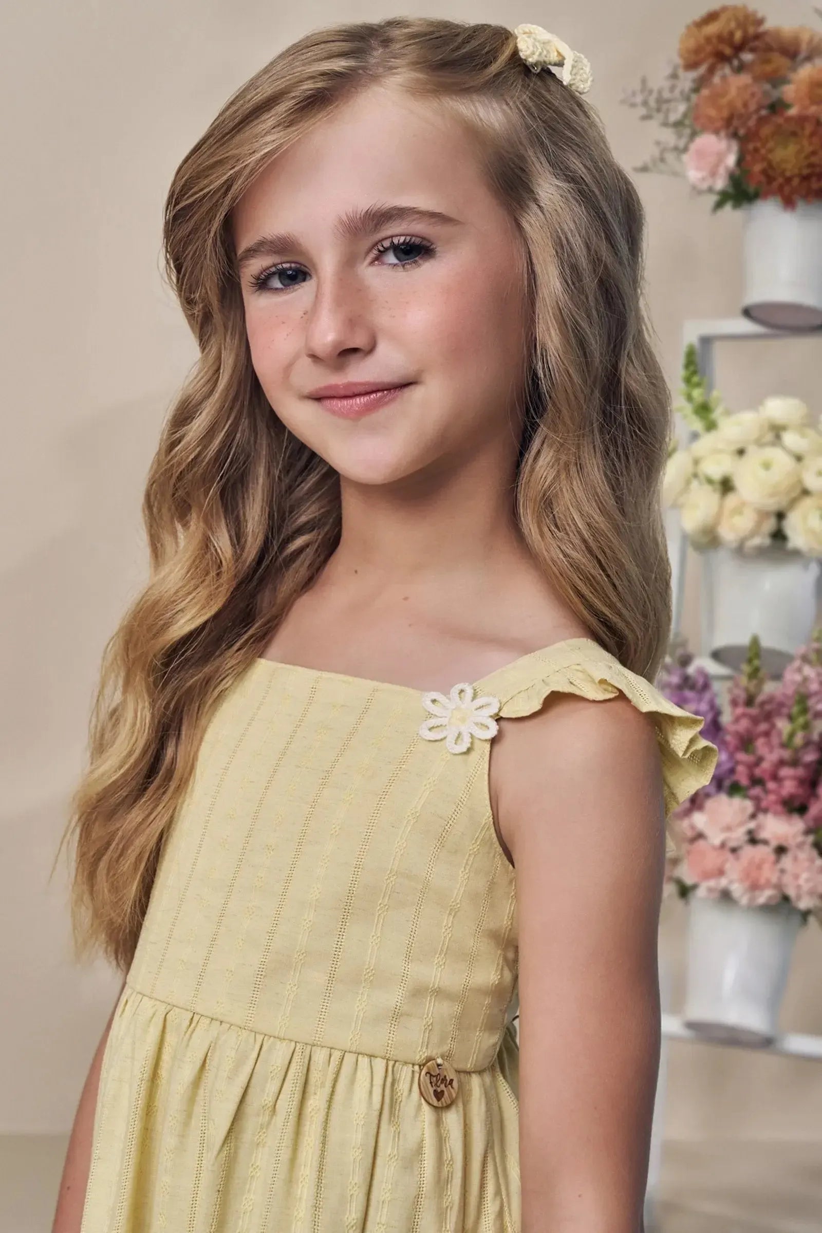 Vestido em Blend de Linho Bordado 98108 Infanti Infantil Menina