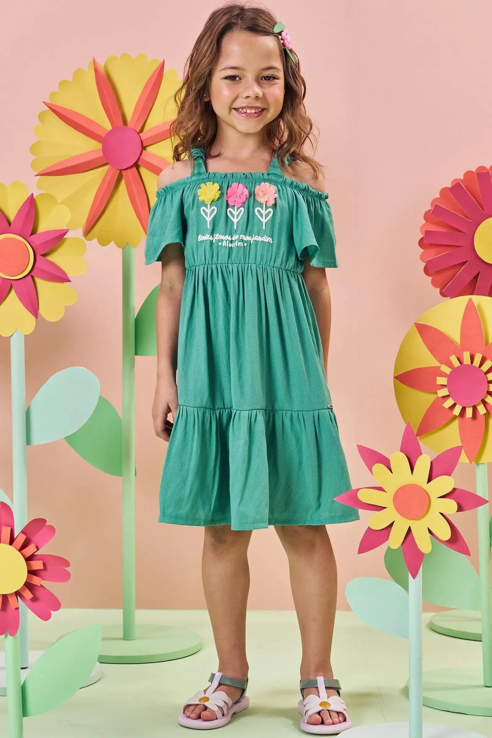 Vestido em Blend de Viscose 84024 Kukiê Infantil Menina