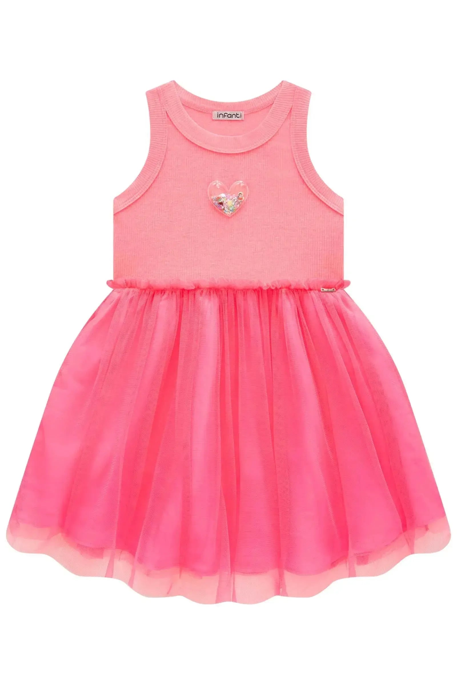 Vestido em Canelado e Tule com Elastano 86633 Infanti Infantil Menina